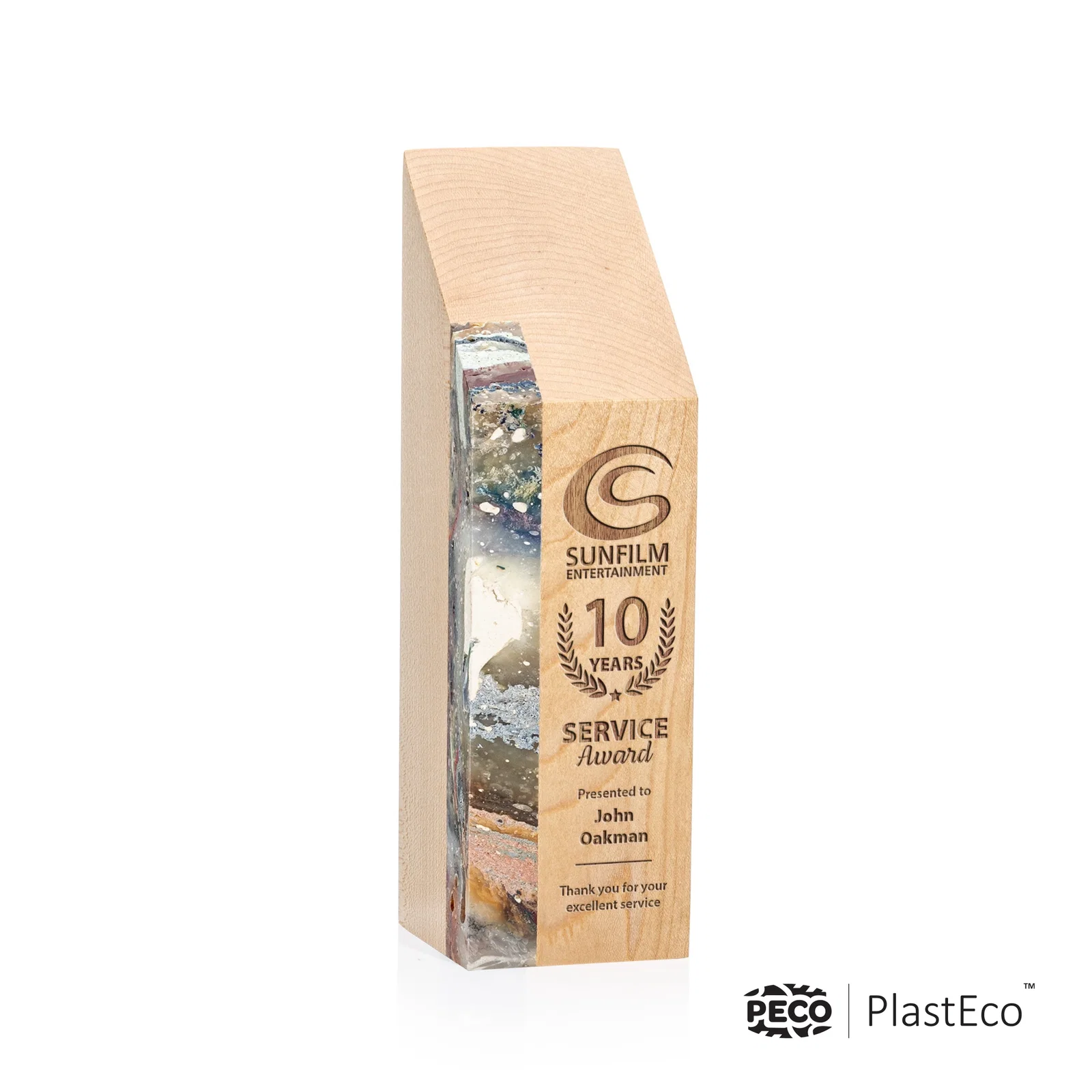 Custom PlastEco Recycled Material Award - Verde, wood awards for donor appreciation