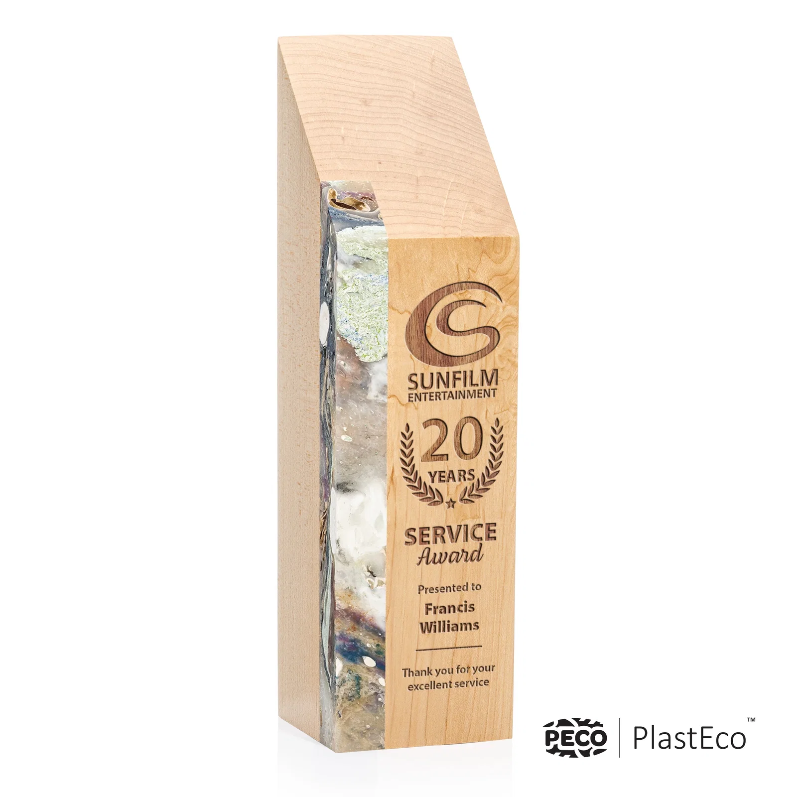 Custom PlastEco Recycled Material Award - Verde, wood awards for graduation ceremonies