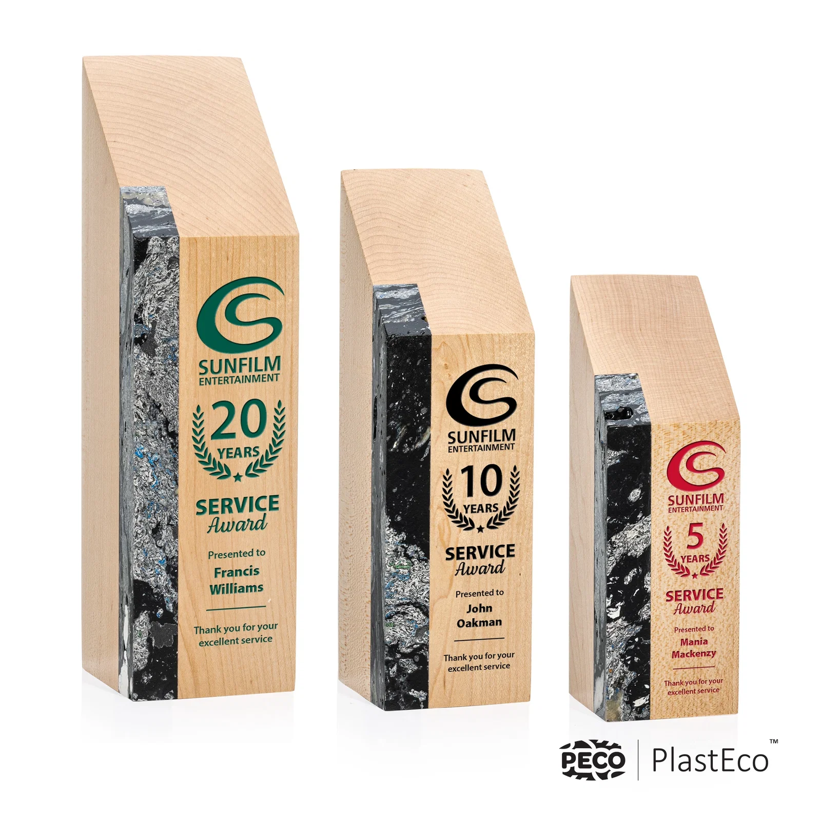 Custom PlastEco Recycled Material Award - Verde, wood awards for safety achievement programs