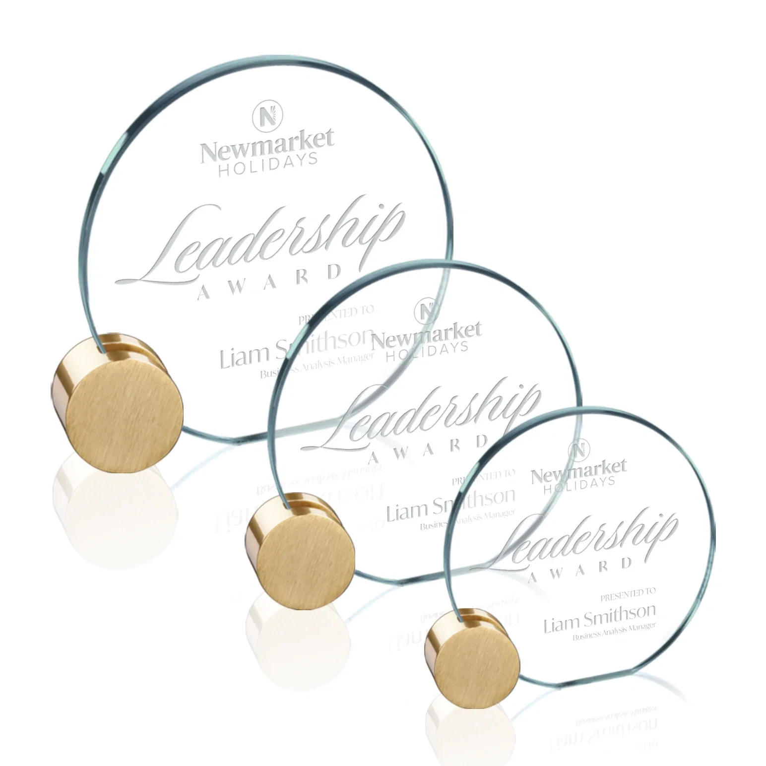 Custom Jade Glass Circle Award on an Aluminum Corner-Disk Holder for employee recognition