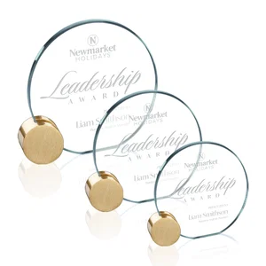 Jade Glass Circle Award on an Aluminum Corner-Disk Holder
