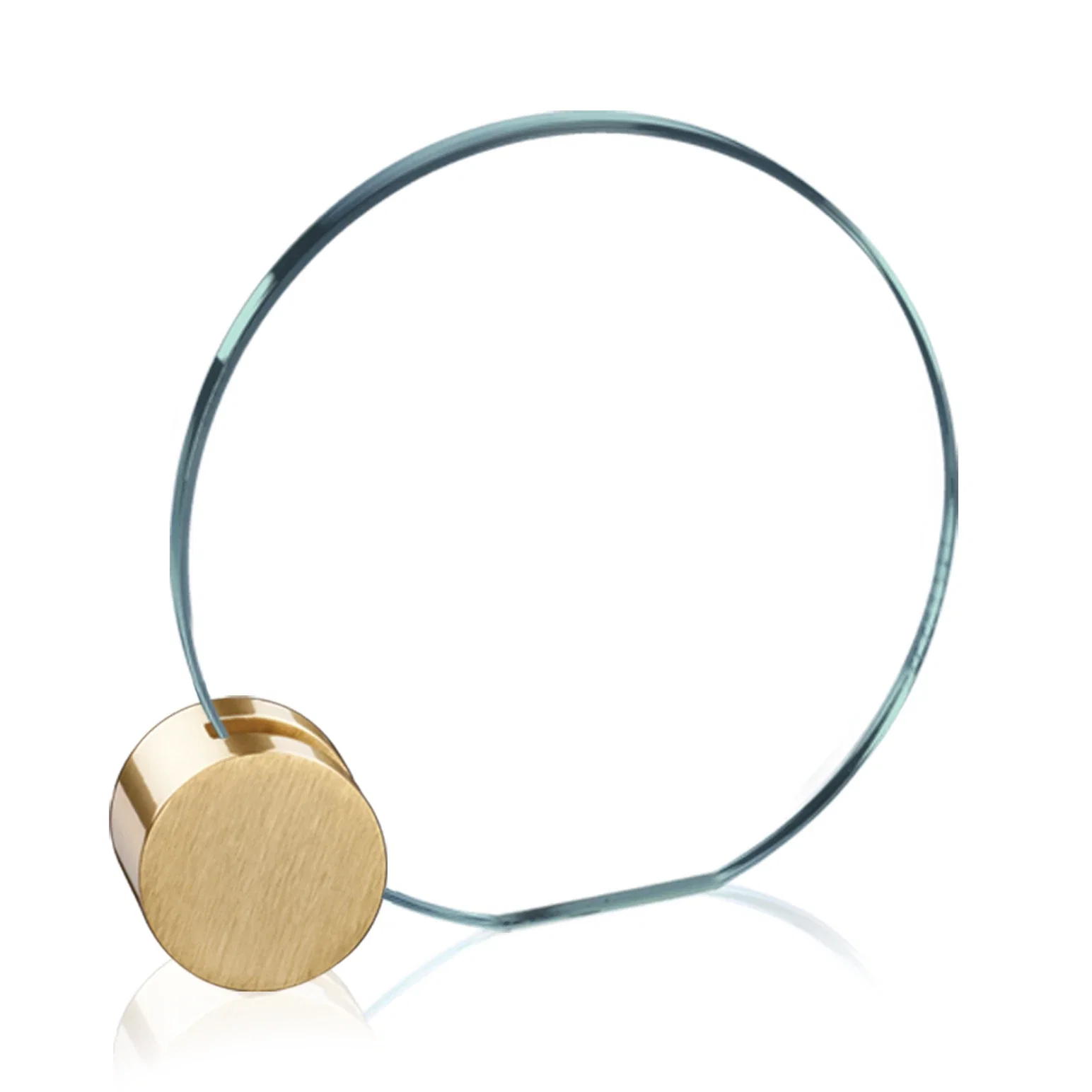 Custom Jade Glass Circle Award on an Aluminum Corner-Disk Holder for dealer and partner awards