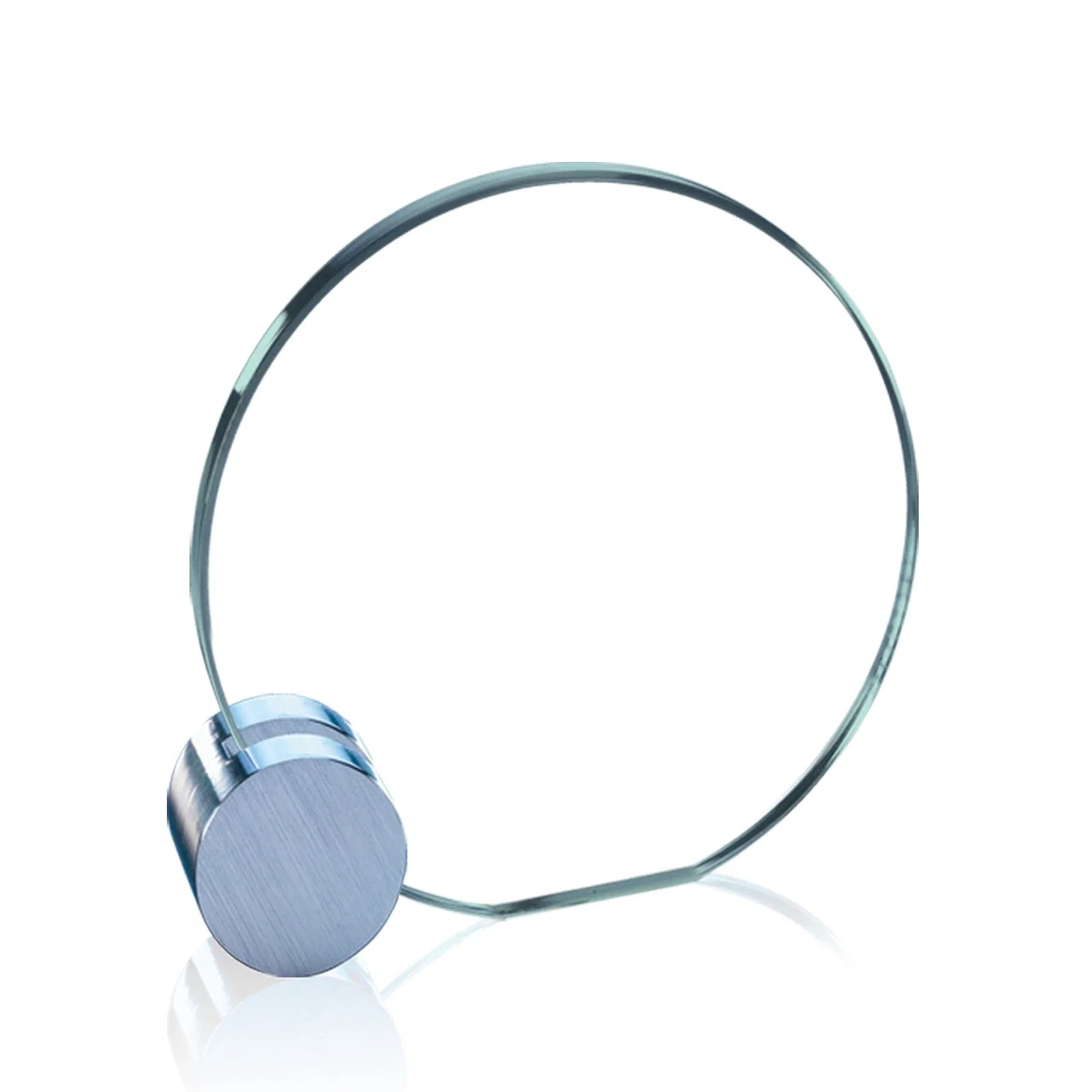 Custom Jade Glass Circle Award on an Aluminum Corner-Disk Holder for company anniversary events