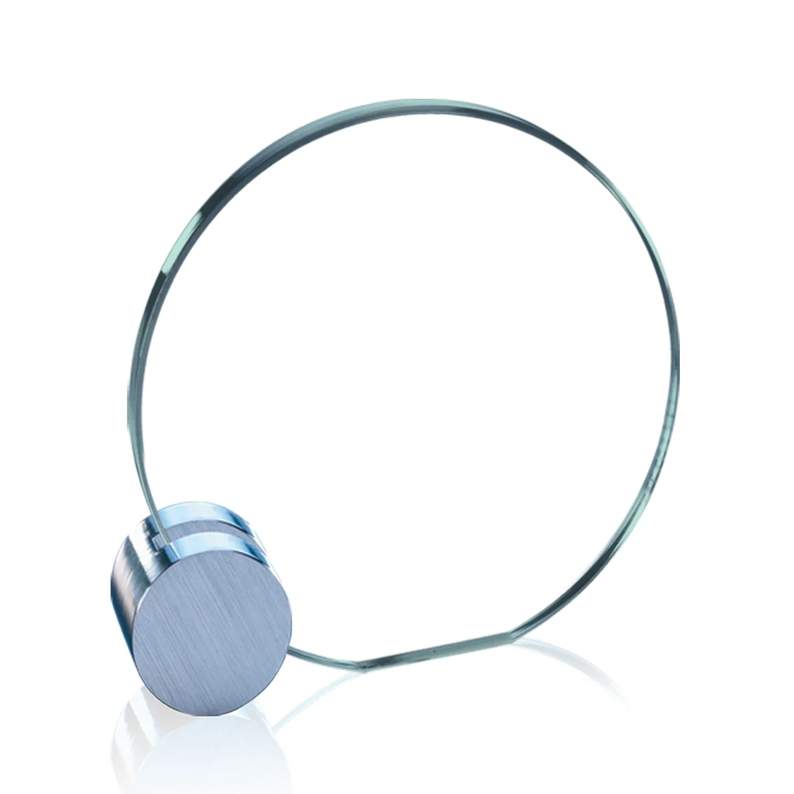 Personalized Jade Glass Circle Award on an Aluminum Corner-Disk Holder for employee recognition