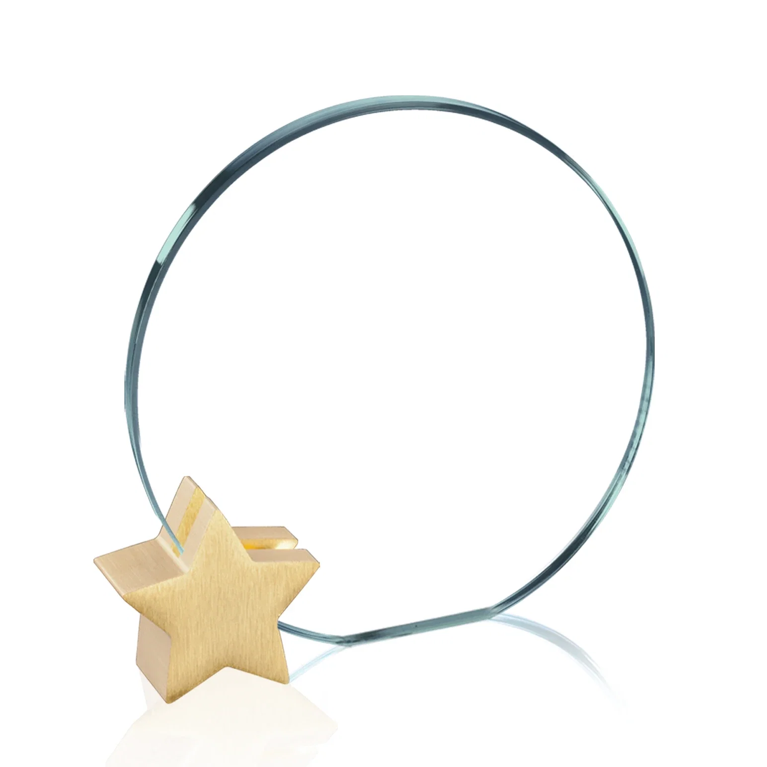 Custom Jade Glass Circle Award on an Aluminum Star-Shaped Holder for volunteer appreciation