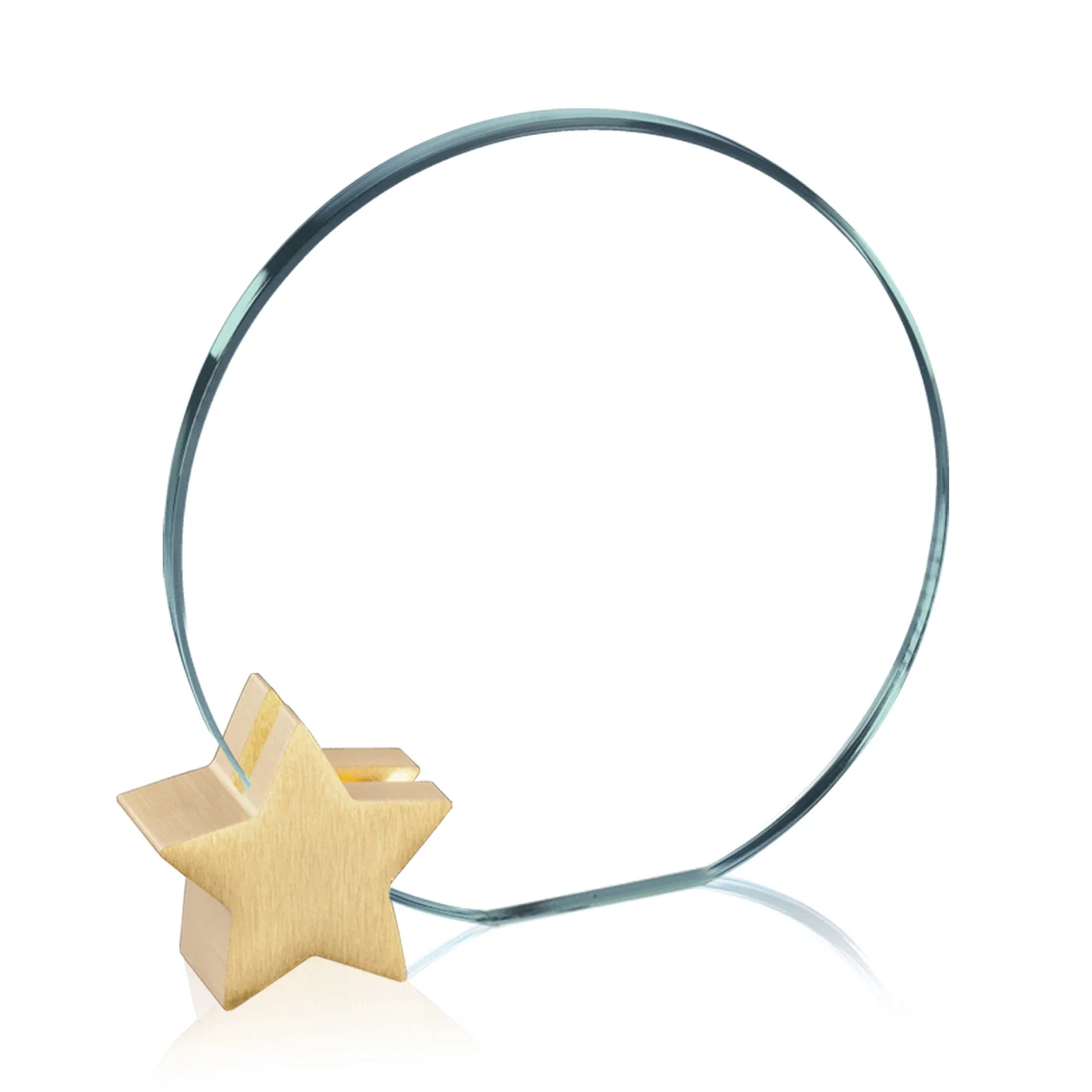 Custom Jade Glass Circle Award on an Aluminum Star-Shaped Holder for dealer and partner awards