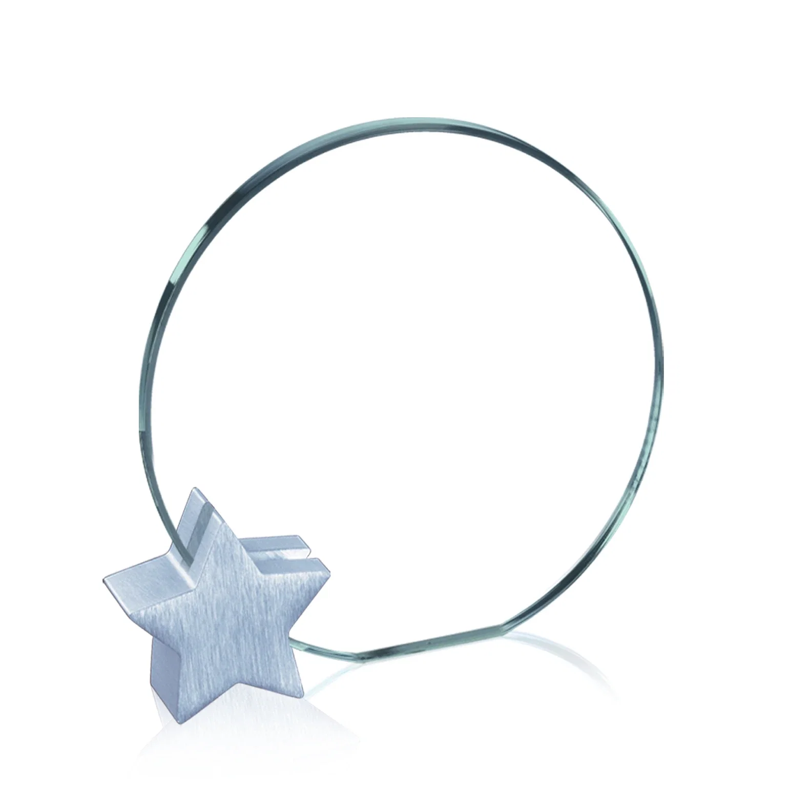 Custom Jade Glass Circle Award on an Aluminum Star-Shaped Holder for company anniversary events