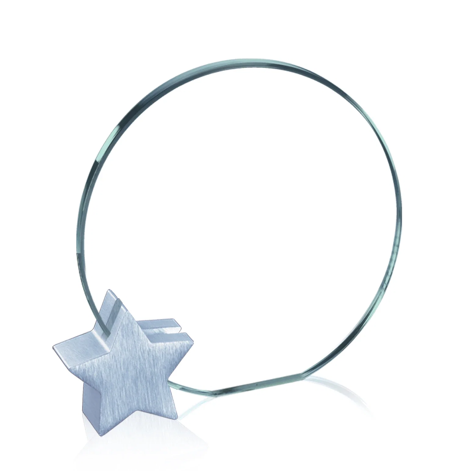 Personalized Jade Glass Circle Award on an Aluminum Star-Shaped Holder for employee recognition