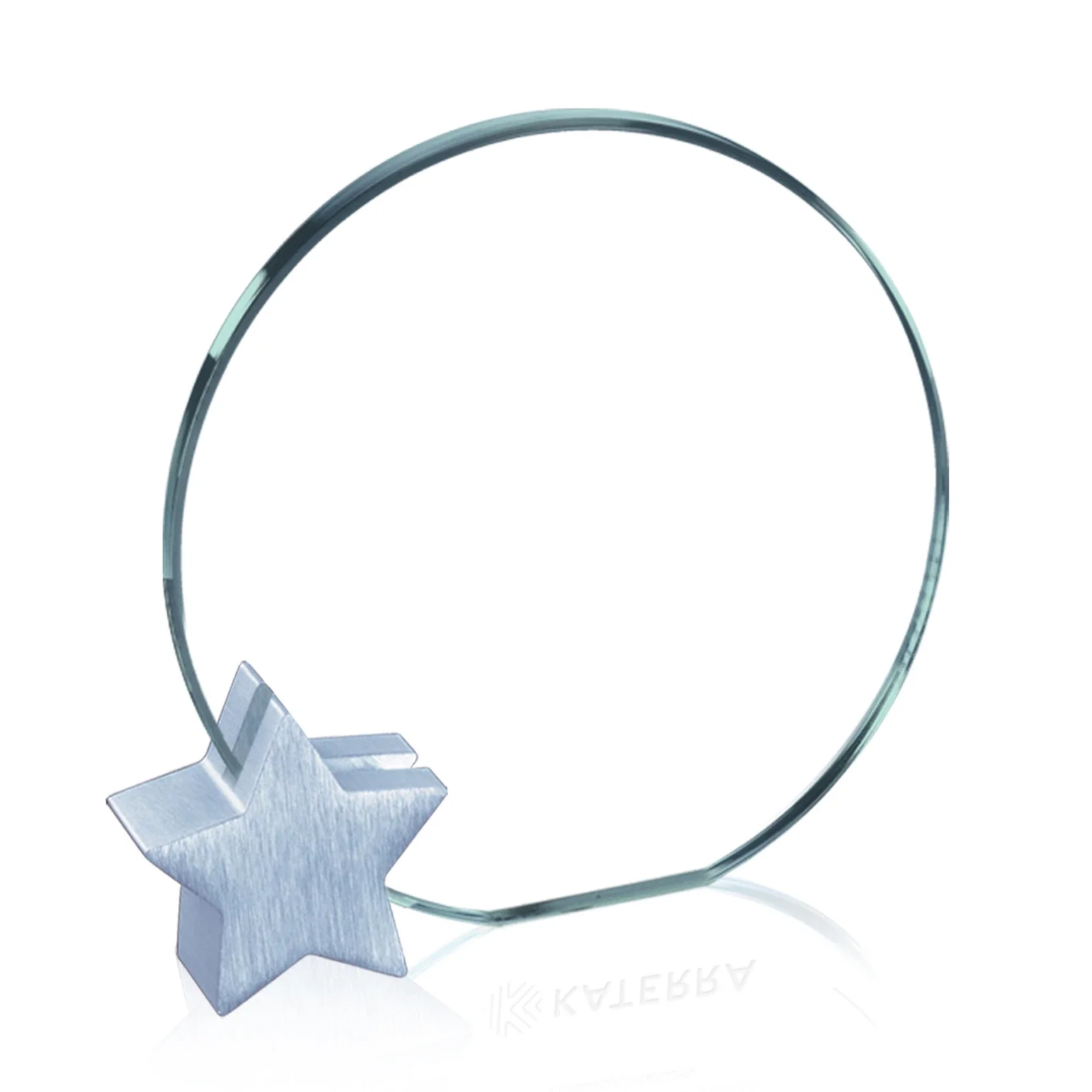 Personalized Jade Glass Circle Award on an Aluminum Star-Shaped Holder for corporate award ceremonies