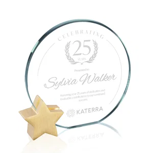 Jade Glass Circle Award on an Aluminum Star-Shaped Holder