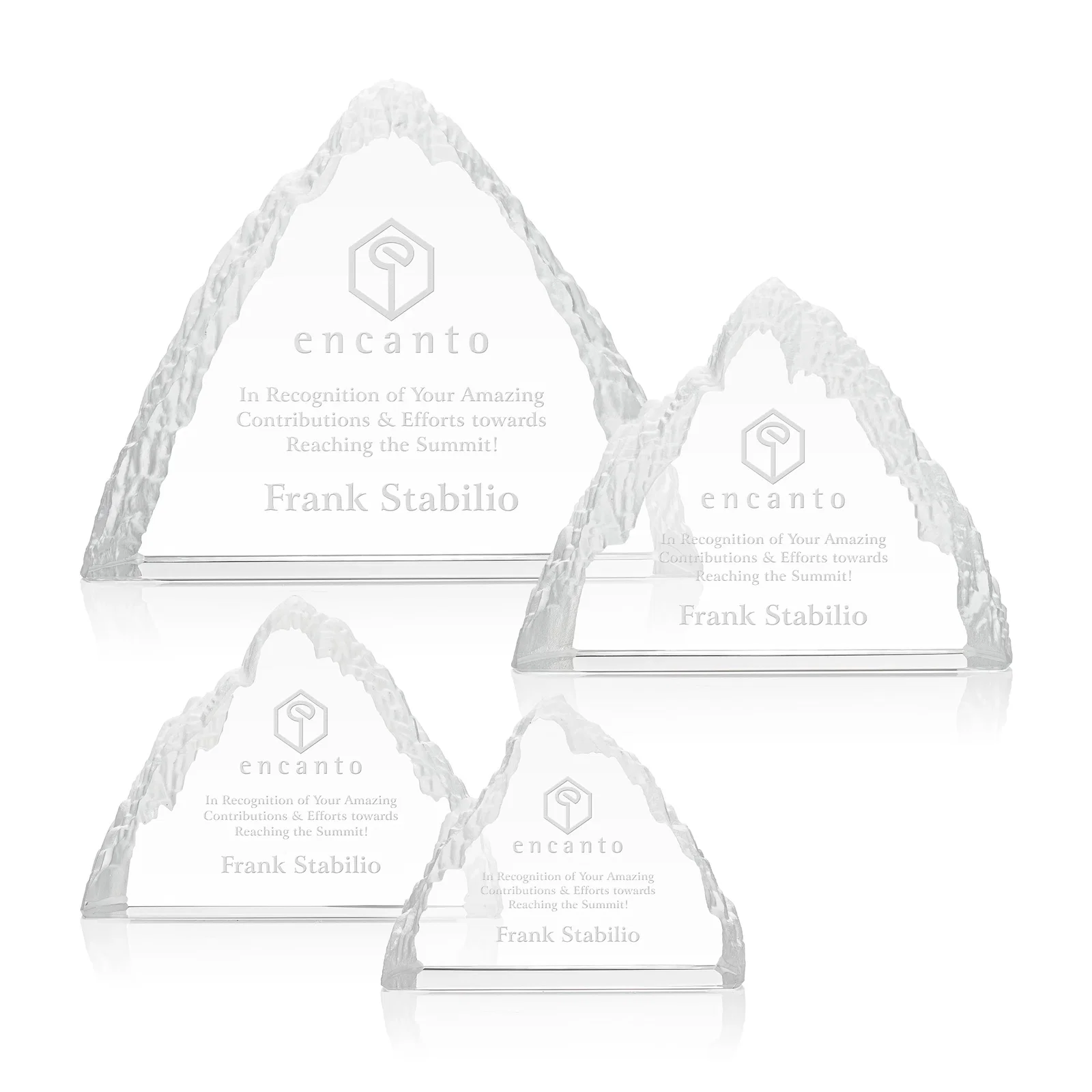 Custom Optical Crystal Mountain Peak Award, Frosted in One Solid Block, awards for employee recognition