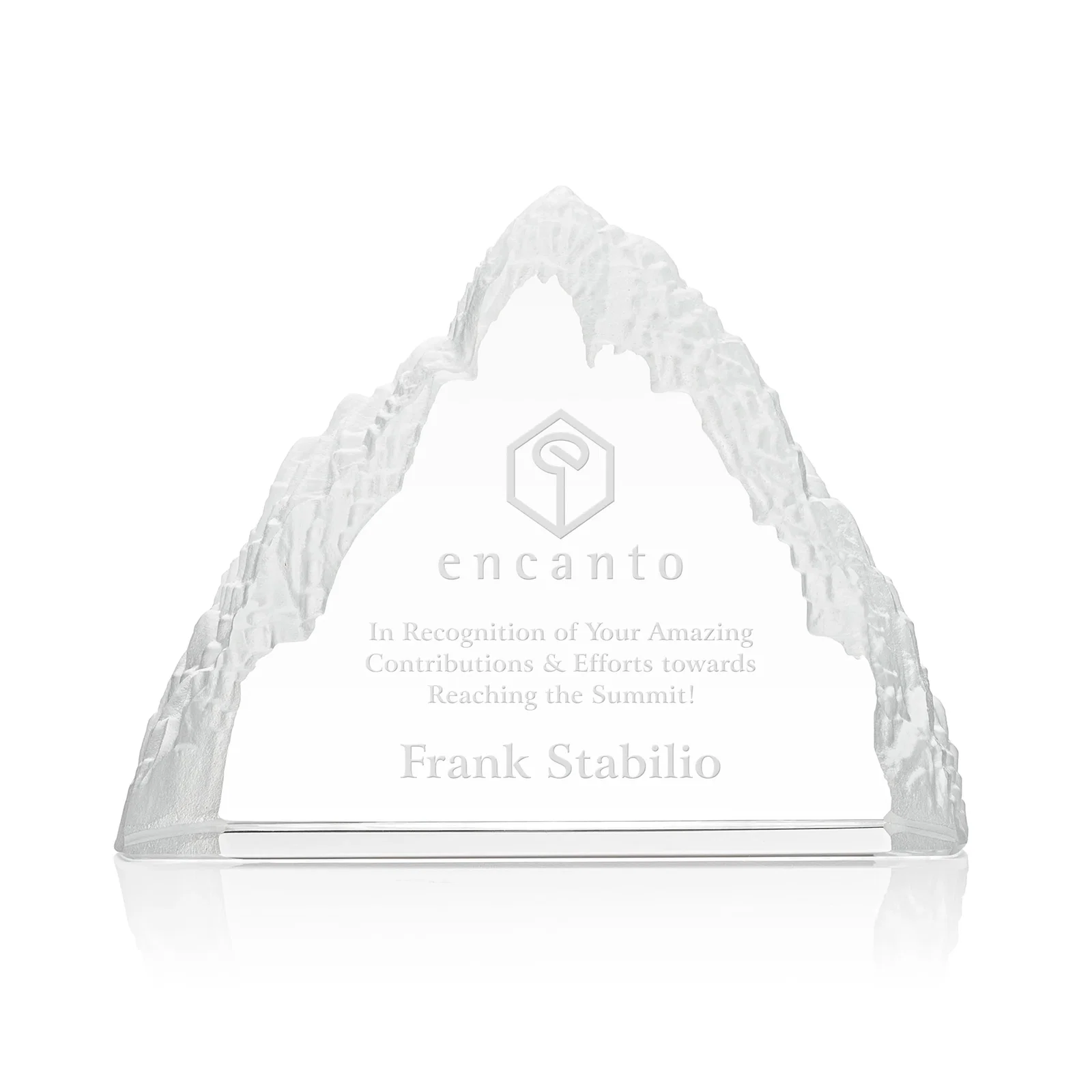 Custom Optical Crystal Mountain Peak Award, Frosted in One Solid Block, awards for sales achievement awards