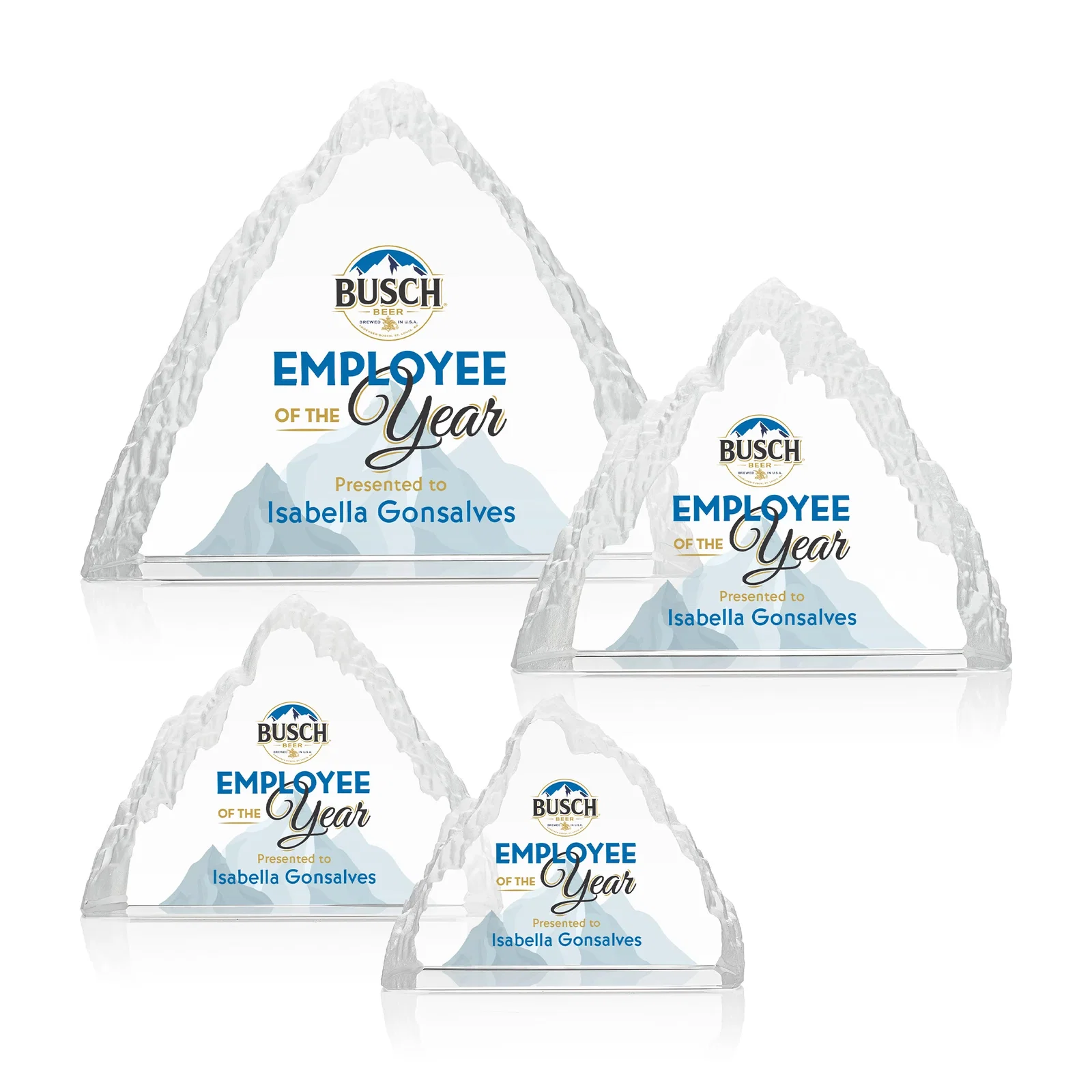 Custom Optical Crystal Mountain Peak Award, Frosted in One Solid Block, awards for donor appreciation