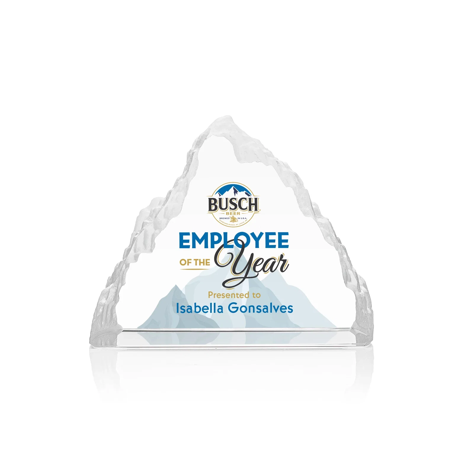 Custom Optical Crystal Mountain Peak Award, Frosted in One Solid Block, awards for graduation ceremonies