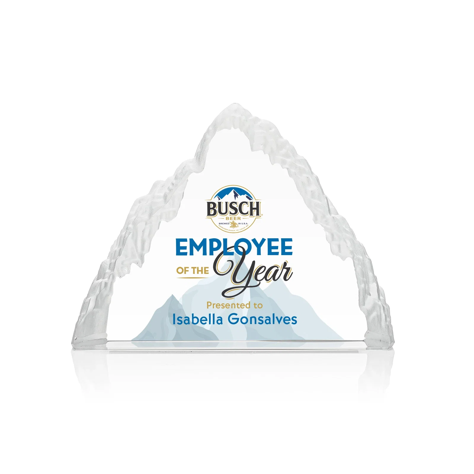 Custom Optical Crystal Mountain Peak Award, Frosted in One Solid Block, awards for safety achievement programs
