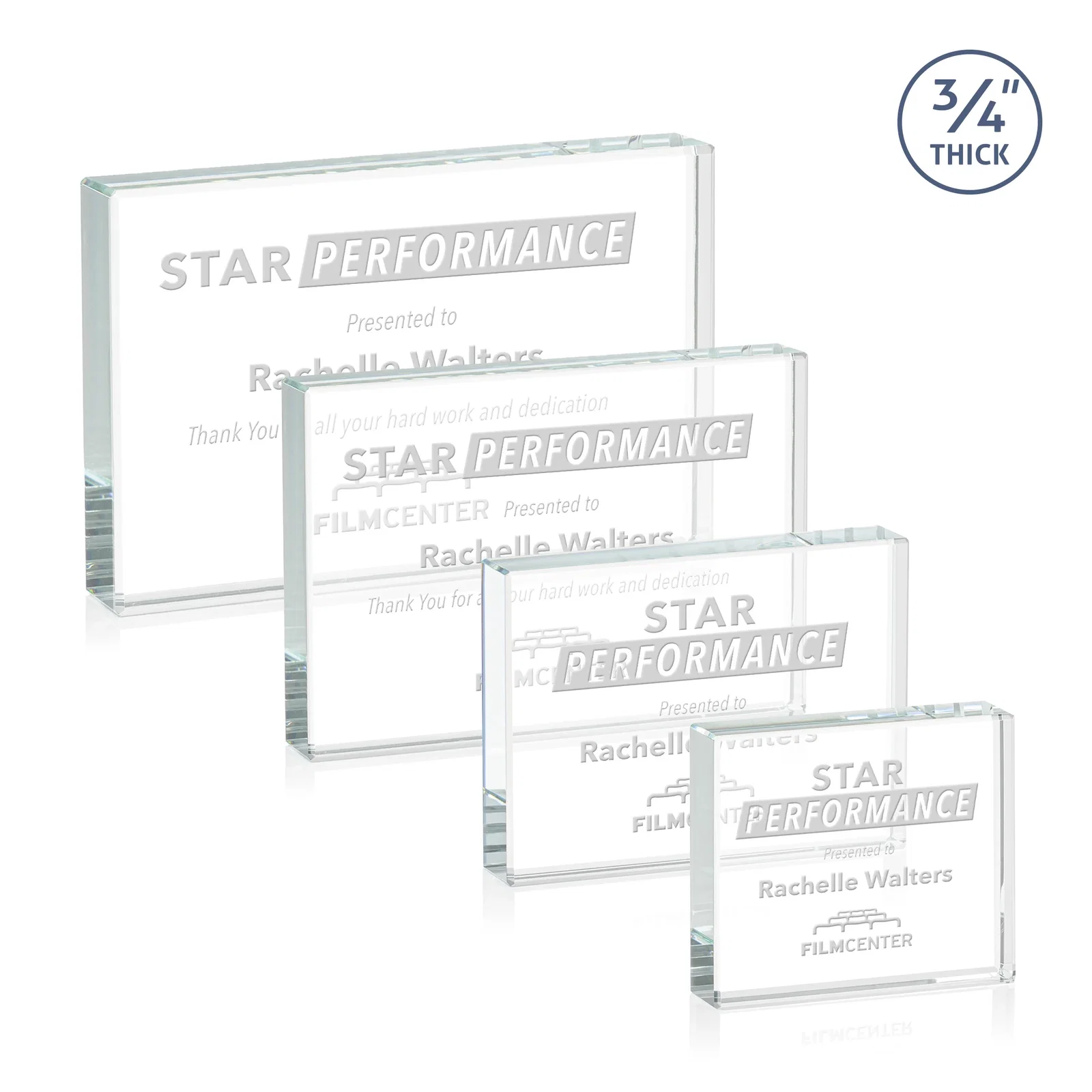 Custom Freestanding Rectangle Crystal Paperweight, 3"-6" Starfire or Jade Glass, client appreciation gift for employee recognition