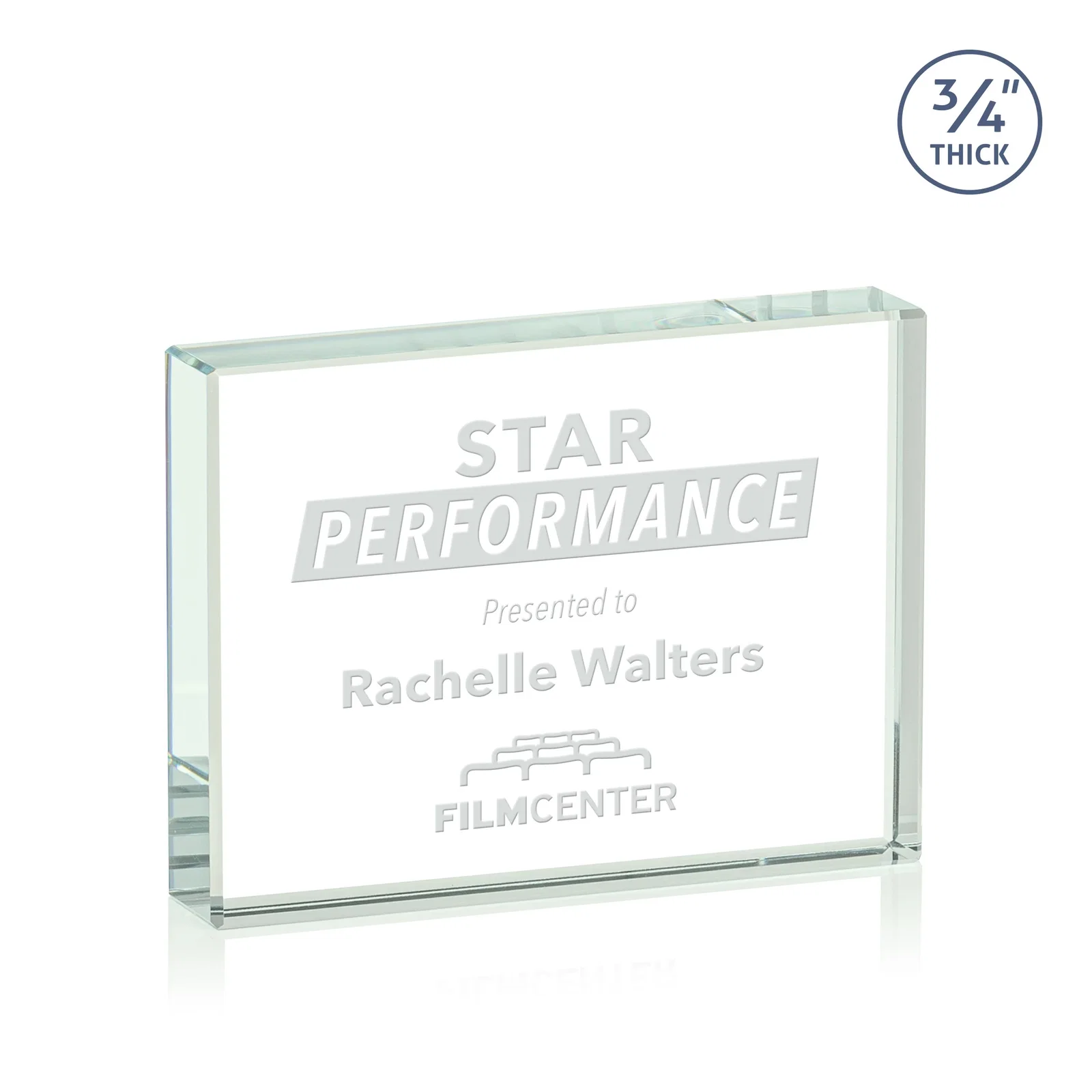 Custom Freestanding Rectangle Crystal Paperweight, 3"-6" Starfire or Jade Glass, client appreciation gift for volunteer appreciation