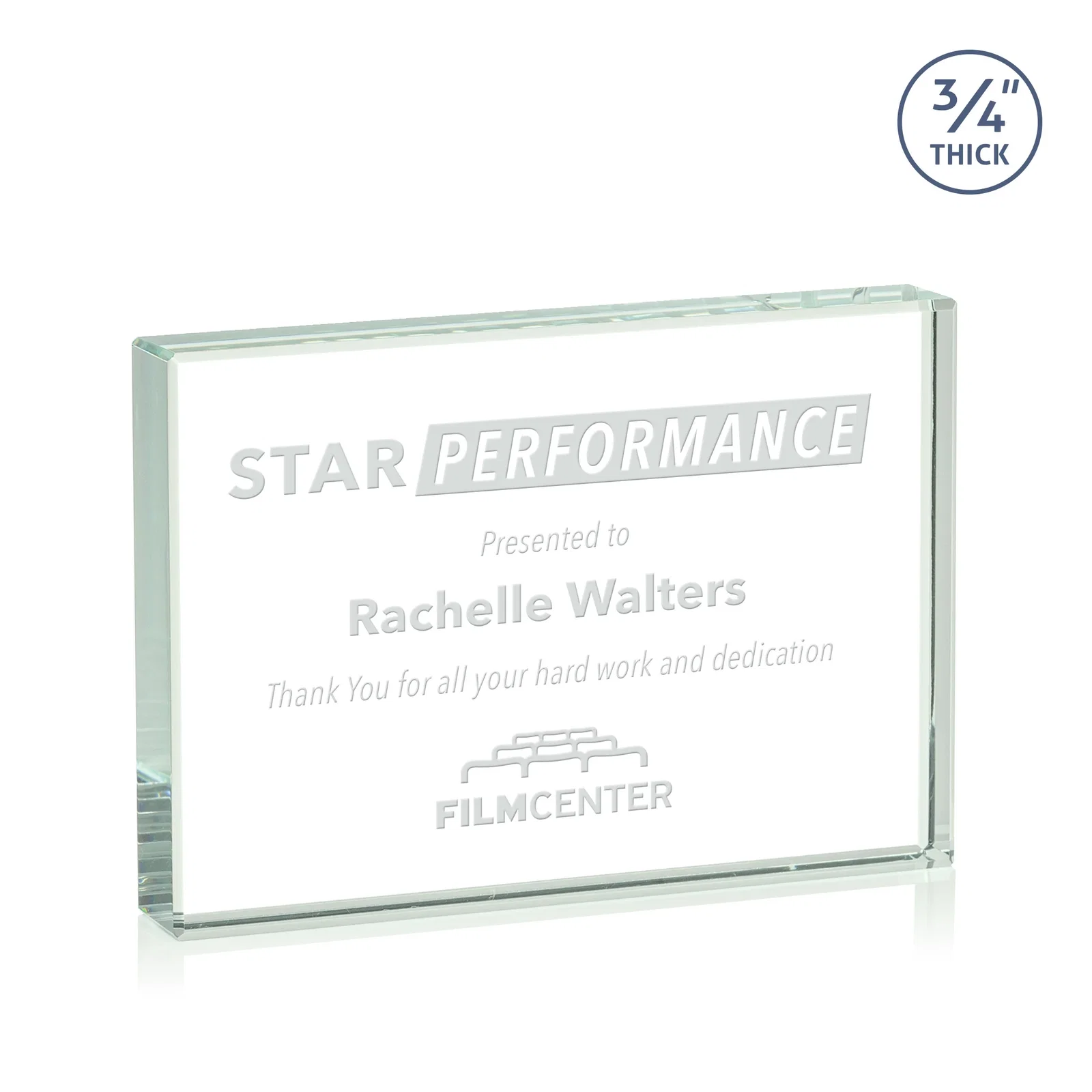 Custom Freestanding Rectangle Crystal Paperweight, 3"-6" Starfire or Jade Glass, client appreciation gift for dealer and partner awards