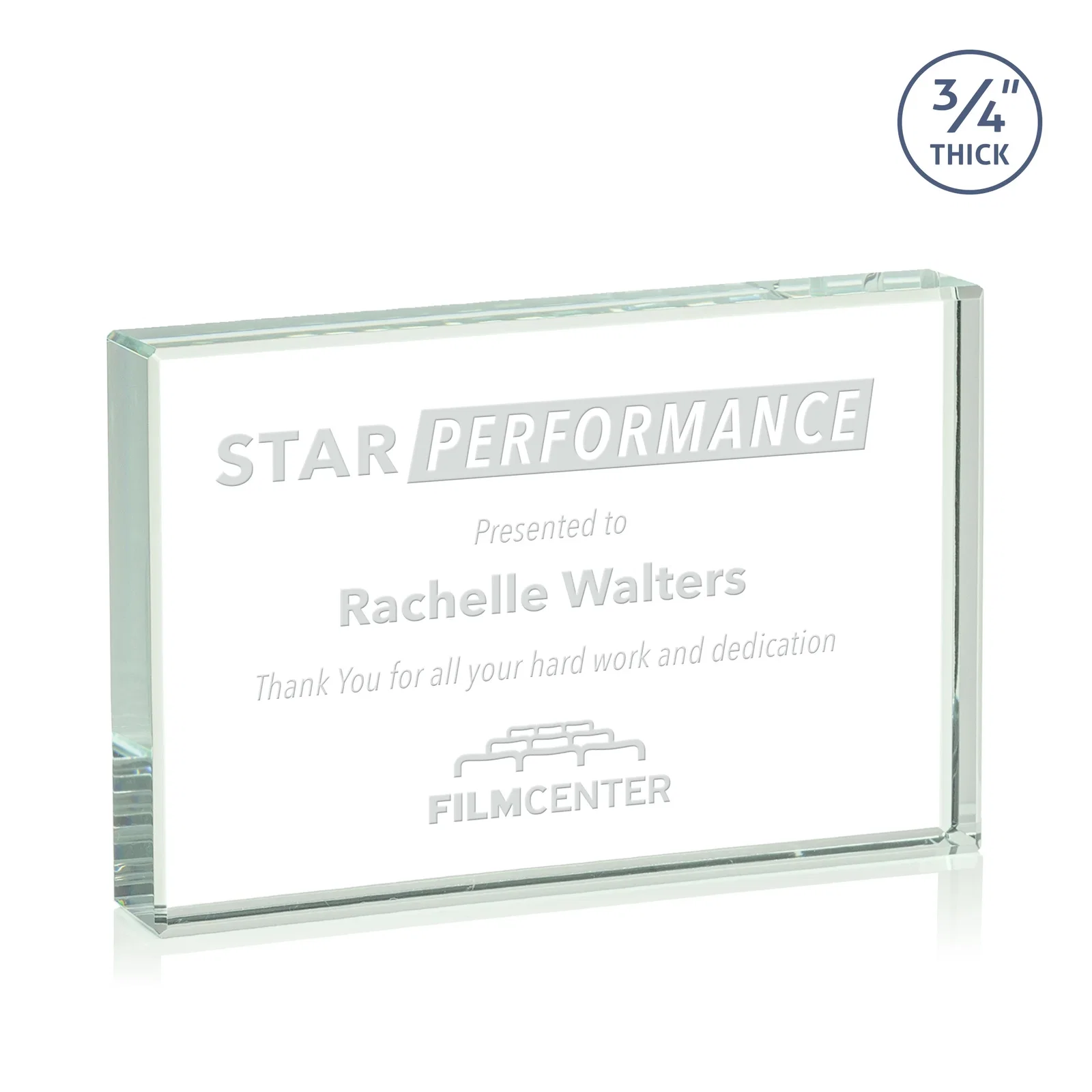 Custom Freestanding Rectangle Crystal Paperweight, 3"-6" Starfire or Jade Glass, client appreciation gift for company anniversary events