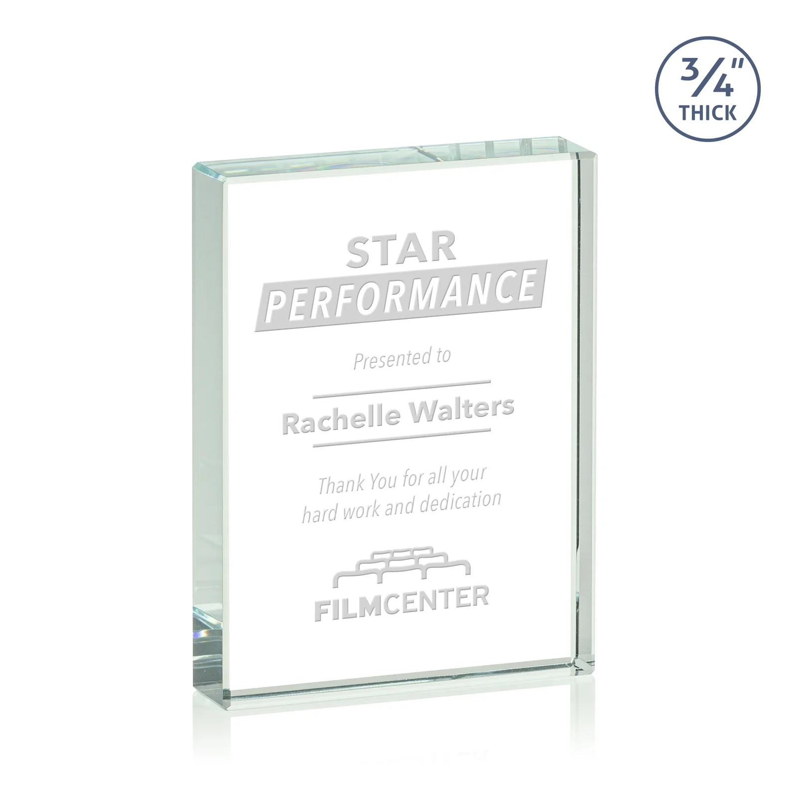 Personalized Freestanding Rectangle Crystal Paperweight, 3"-6" Starfire or Jade Glass, client appreciation gift for employee recognition