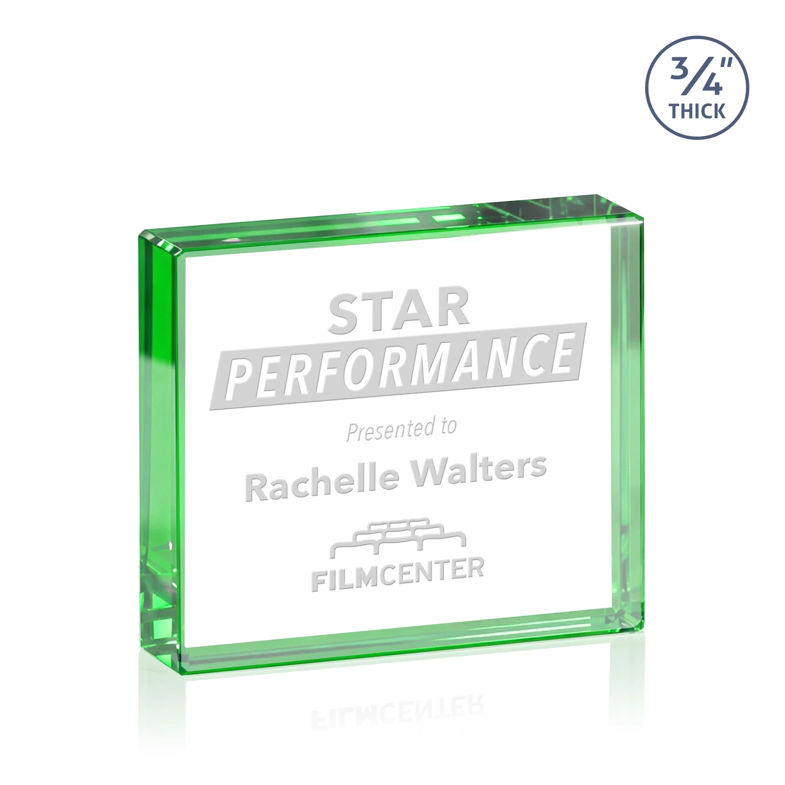 Promotional Freestanding Rectangle Crystal Paperweight, 3"-6" Starfire or Jade Glass, client appreciation gift for sales achievement awards