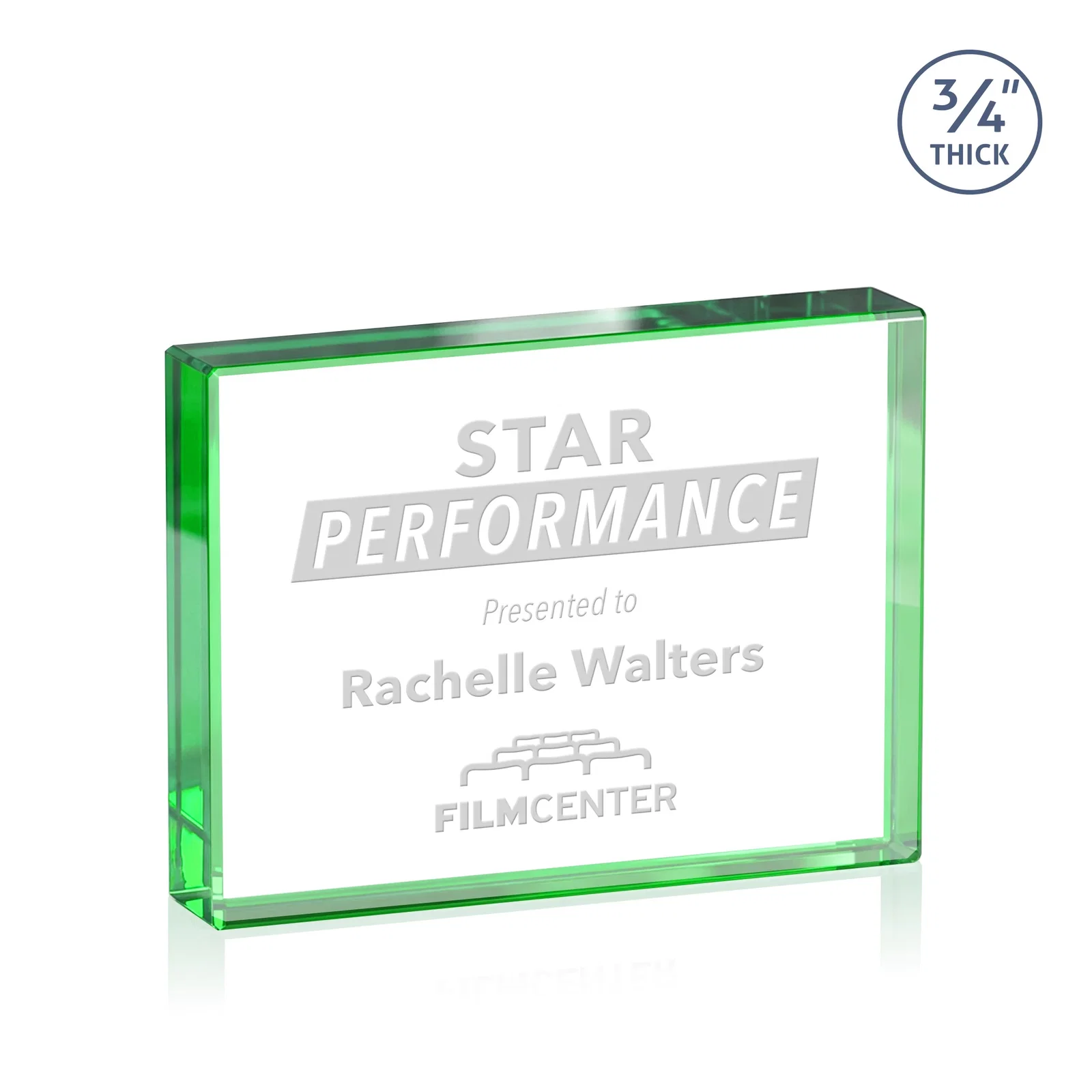 Promotional Freestanding Rectangle Crystal Paperweight, 3"-6" Starfire or Jade Glass, client appreciation gift for retirement presentations