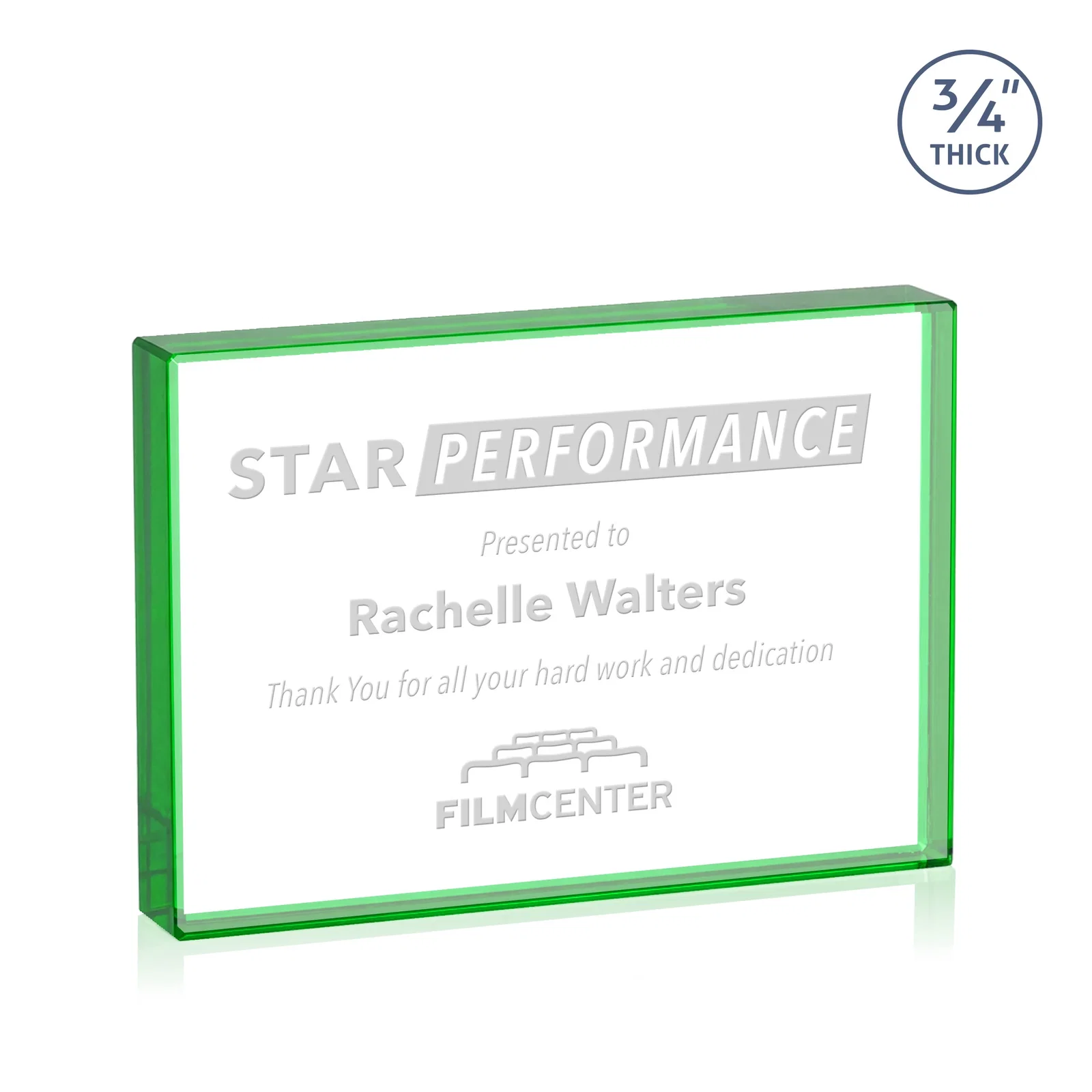 Promotional Freestanding Rectangle Crystal Paperweight, 3"-6" Starfire or Jade Glass, client appreciation gift for team milestone celebrations