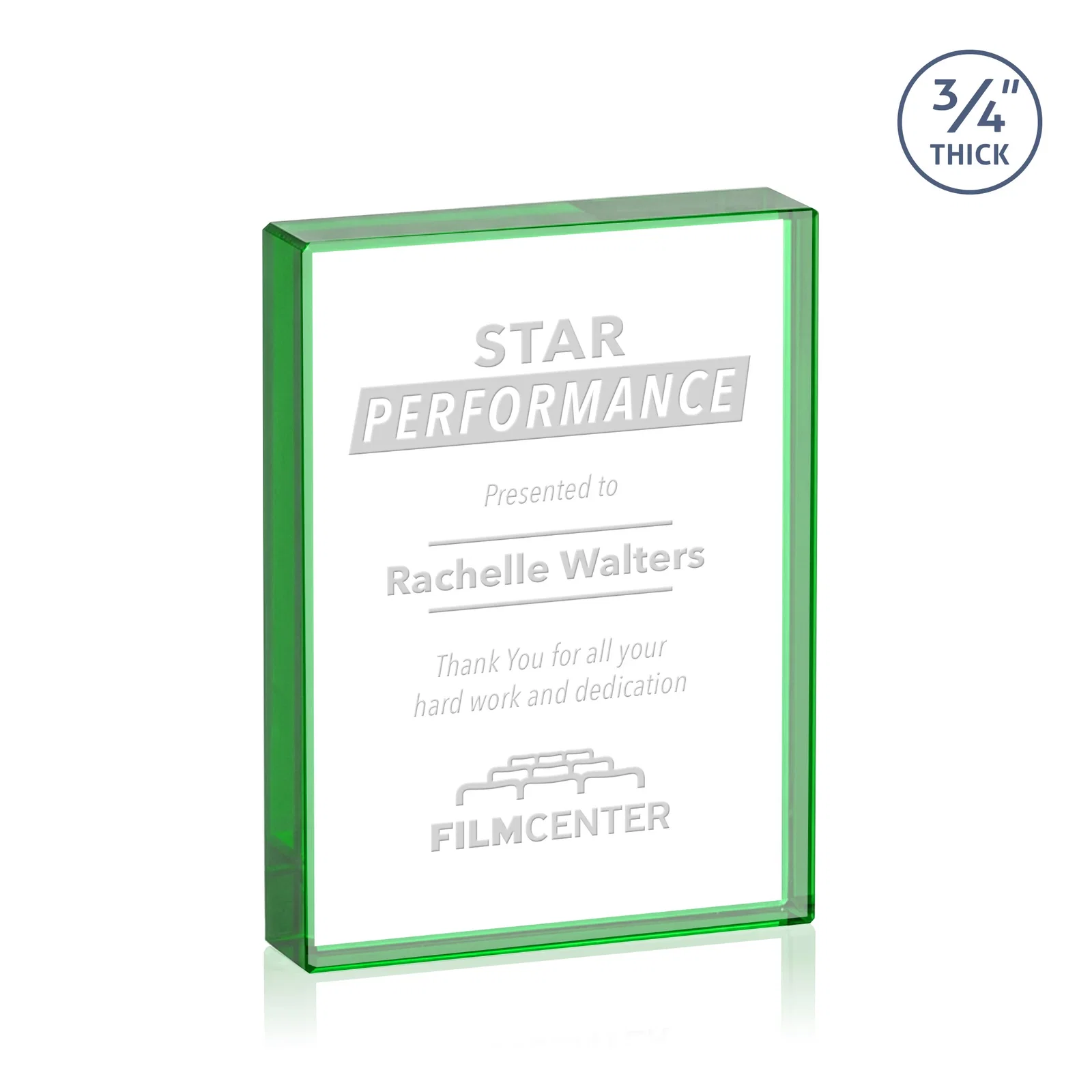 Promotional Freestanding Rectangle Crystal Paperweight, 3"-6" Starfire or Jade Glass, client appreciation gift for graduation ceremonies
