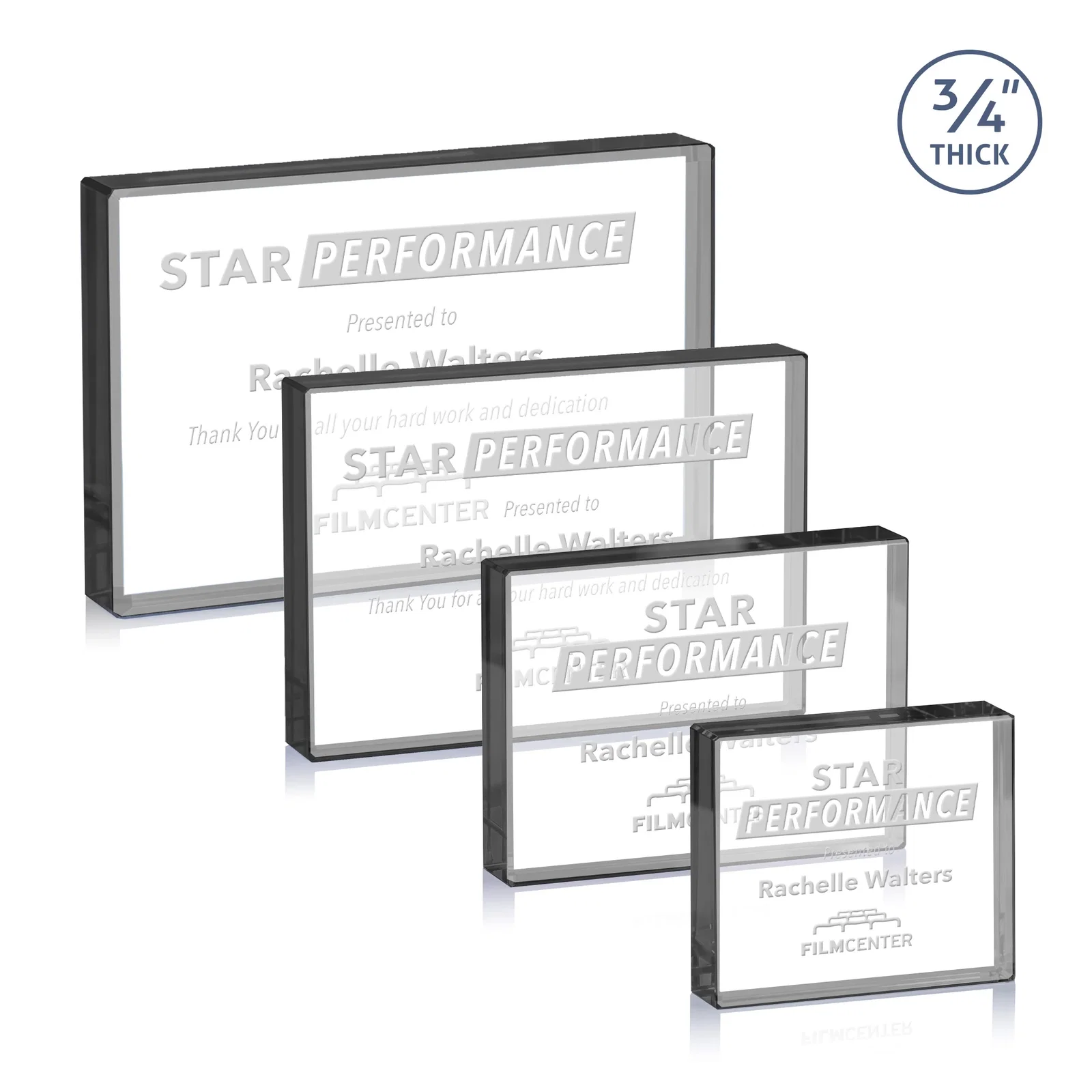 Promotional Freestanding Rectangle Crystal Paperweight, 3"-6" Starfire or Jade Glass, client appreciation gift for safety achievement programs