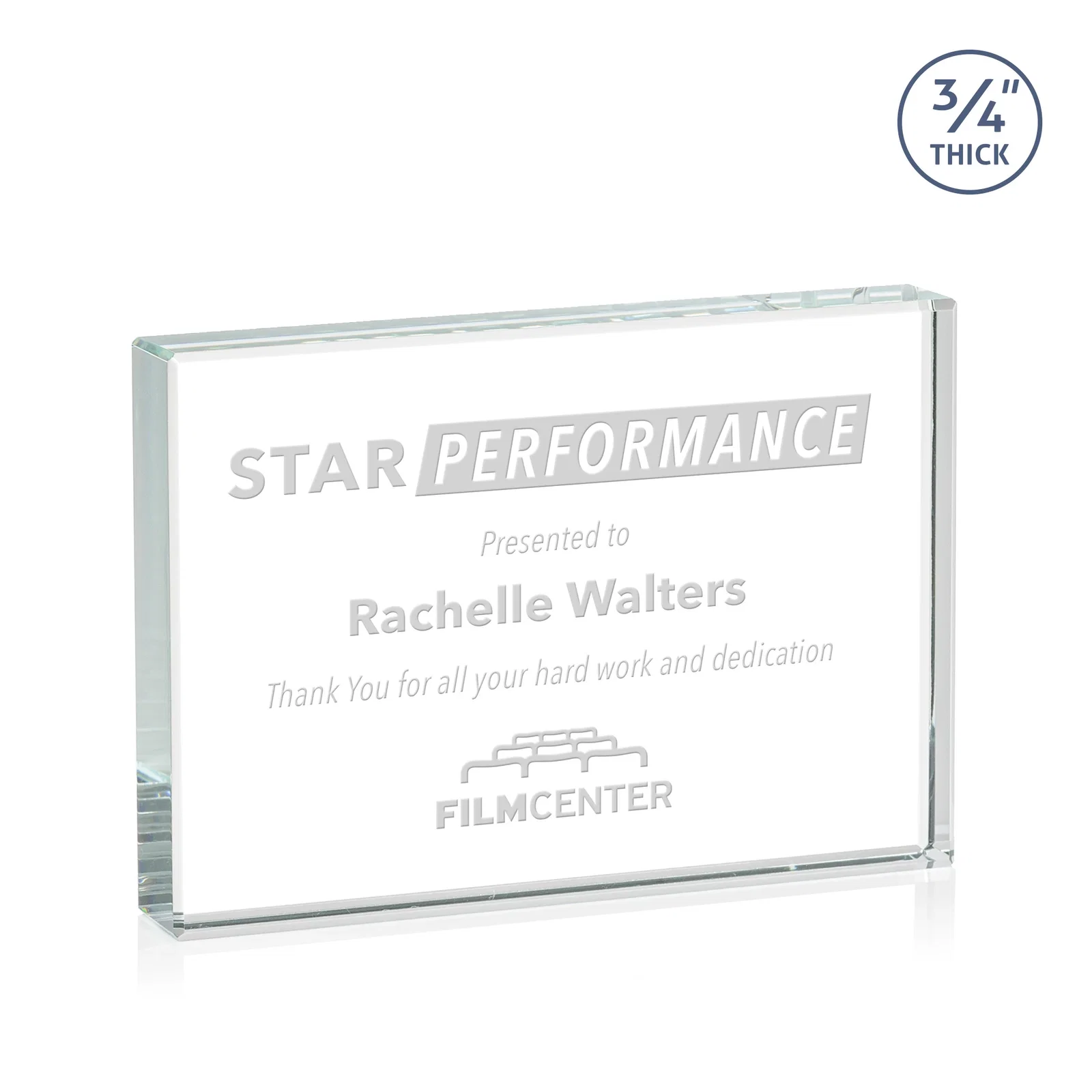 Custom Freestanding Rectangle Crystal Paperweight, 3"-6" Starfire or Jade Glass, client appreciation gift for sales achievement awards