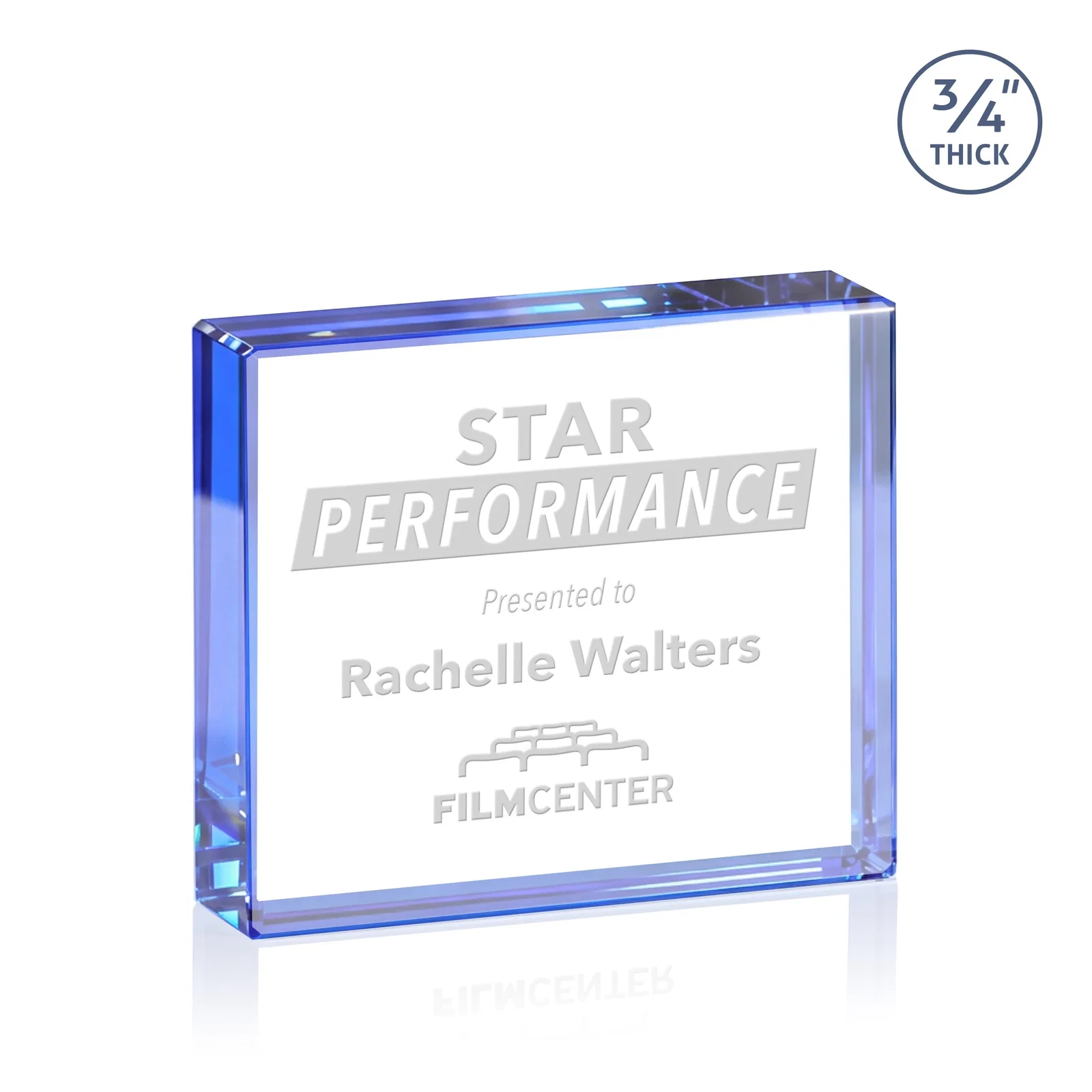 Branded Freestanding Rectangle Crystal Paperweight, 3"-6" Starfire or Jade Glass, client appreciation gift for sales achievement awards