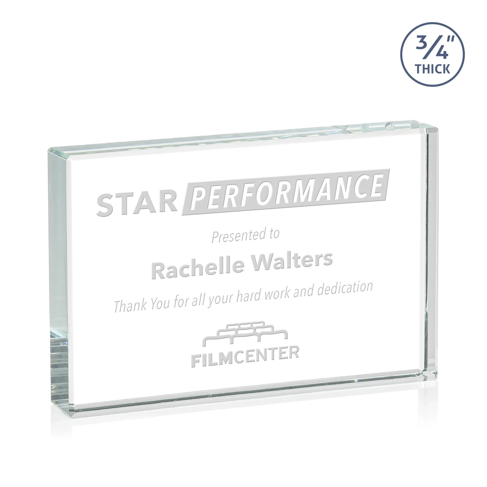 Custom Freestanding Rectangle Crystal Paperweight, 3"-6" Starfire or Jade Glass, client appreciation gift for retirement presentations
