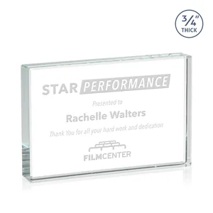 Freestanding Rectangle Crystal Paperweight, 3"-6" Starfire or Jade Glass