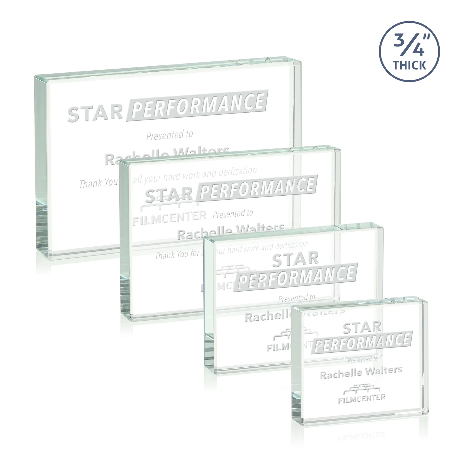 Custom Freestanding Rectangle Crystal Paperweight, 3"-6" Starfire or Jade Glass, client appreciation gift for graduation ceremonies