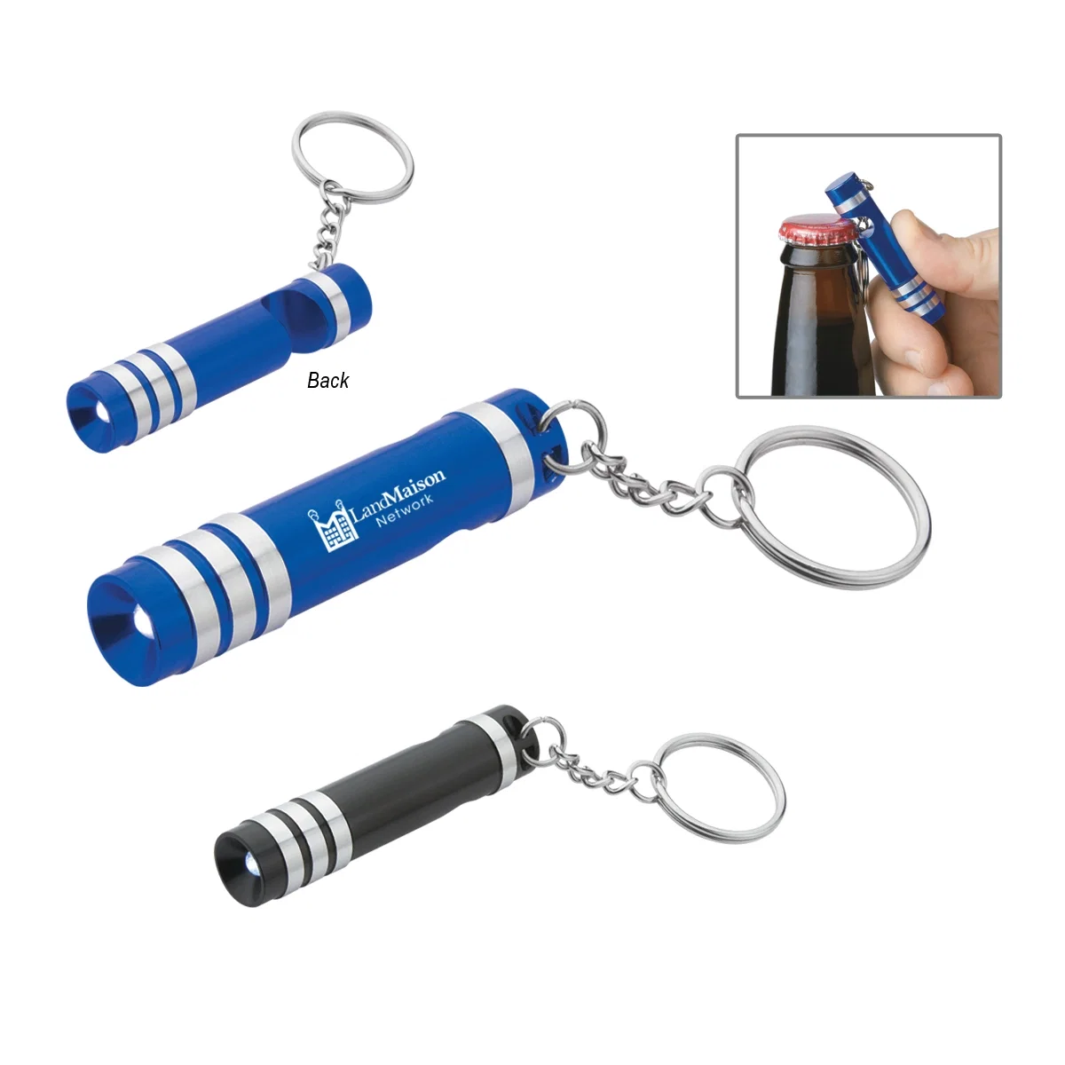Aluminum key light that doubles as a bottle opener