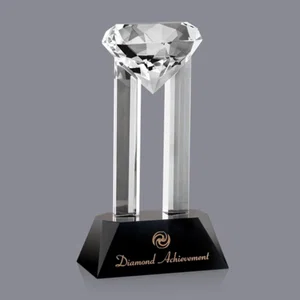 Optical Crystal Twin Tower Award Cradling a Crystal Diamond