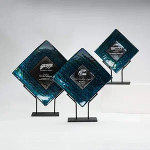 Glass Herringbone Plate Award on Black Steel Stand