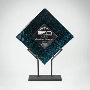 Glass Herringbone Plate Award on Black Steel Stand
