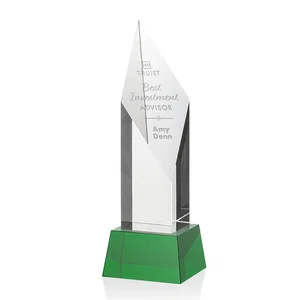 Optical Crystal Pillar Award with a Sheered Diamond Top