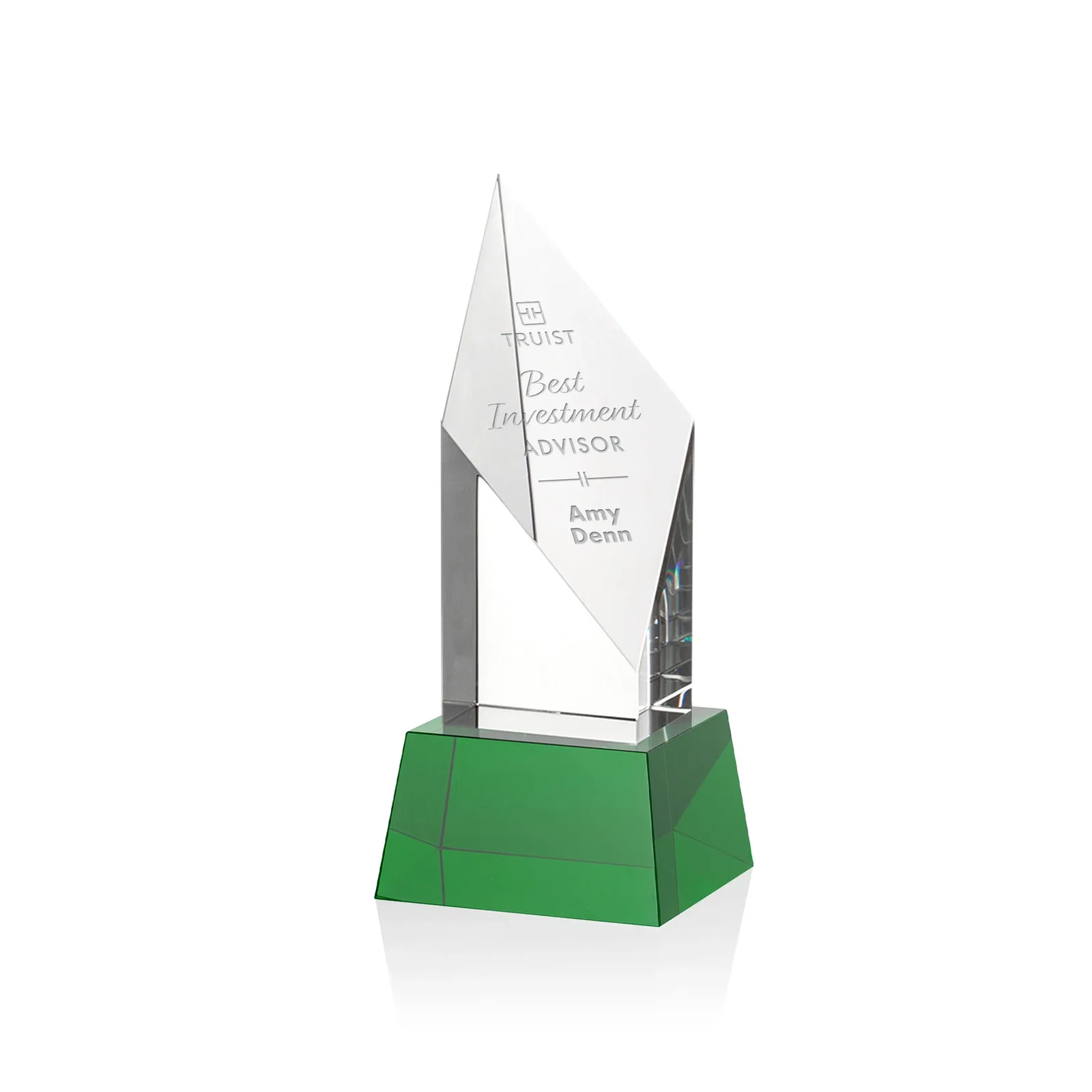 Custom Optical Crystal Pillar Award with a Sheered Diamond Top for dealer and partner awards