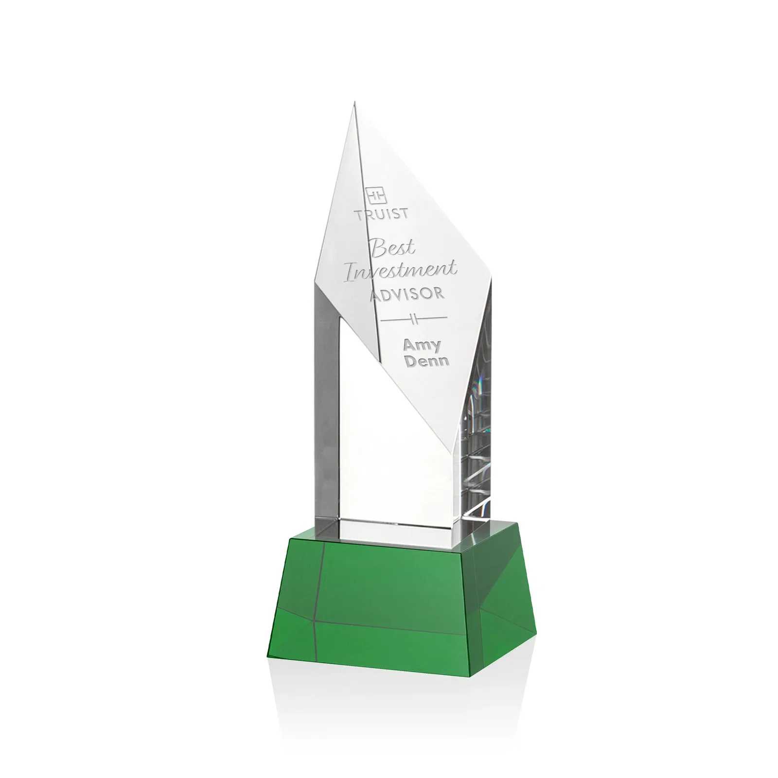 Custom Optical Crystal Pillar Award with a Sheered Diamond Top for company anniversary events