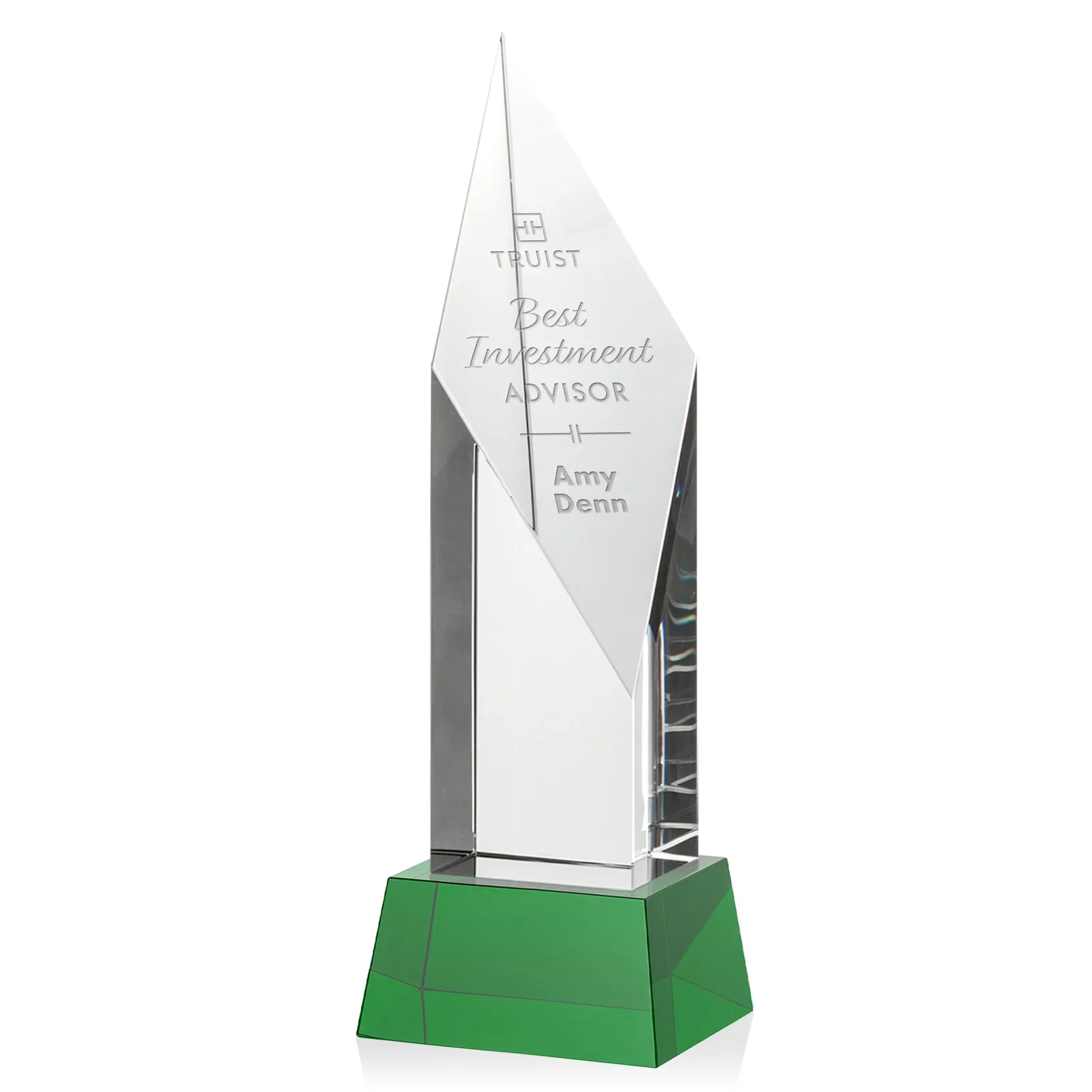 Personalized Optical Crystal Pillar Award with a Sheered Diamond Top for employee recognition