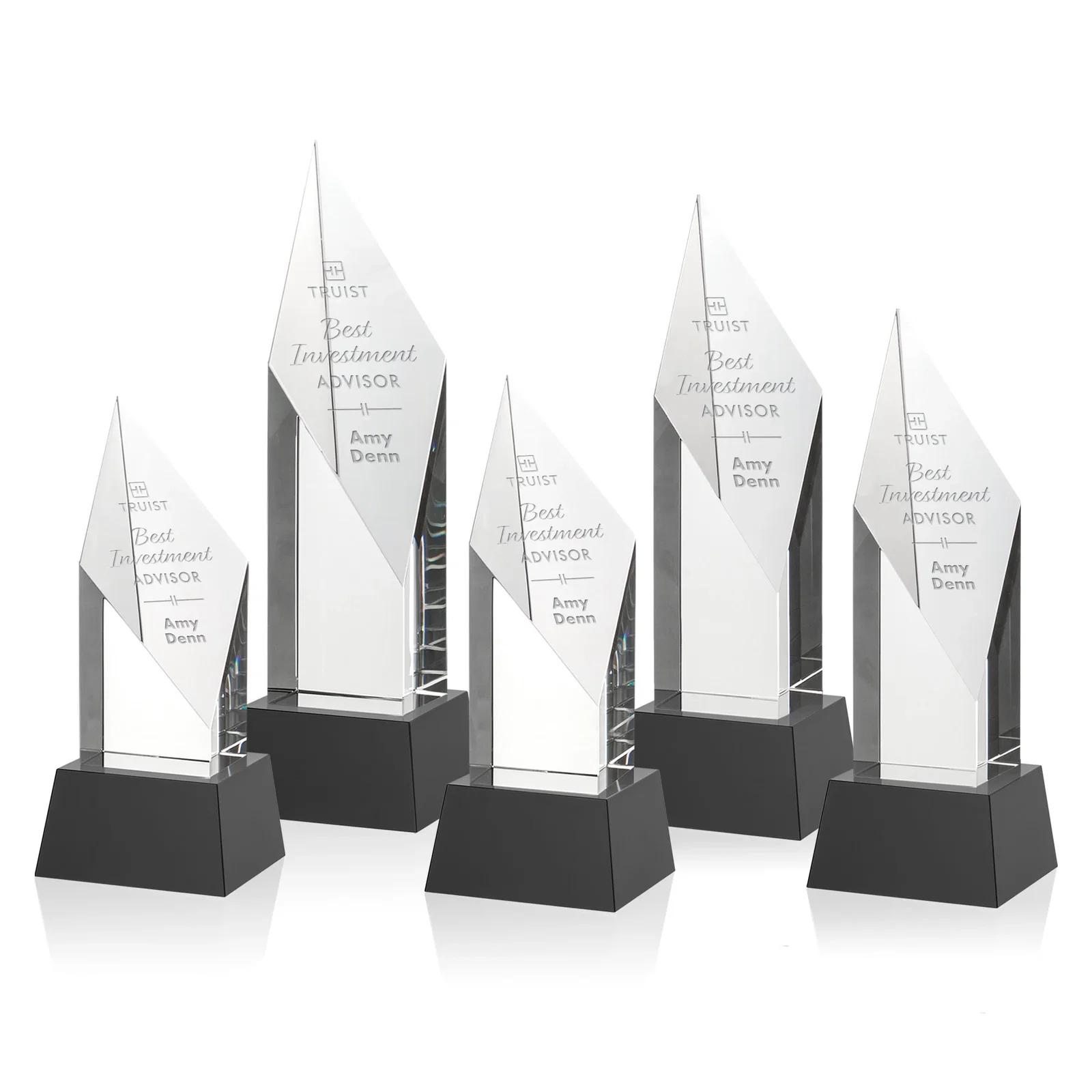 Personalized Optical Crystal Pillar Award with a Sheered Diamond Top for corporate award ceremonies