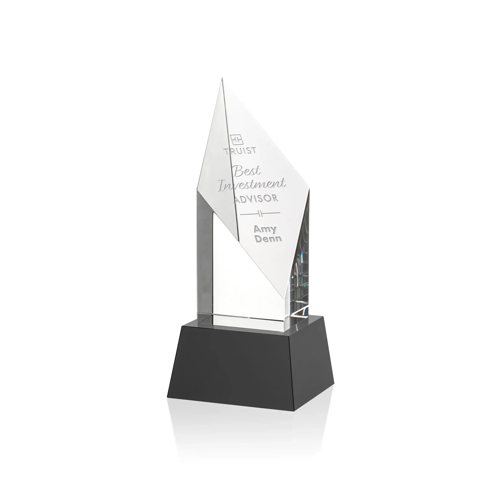 Personalized Optical Crystal Pillar Award with a Sheered Diamond Top for service anniversary gifts