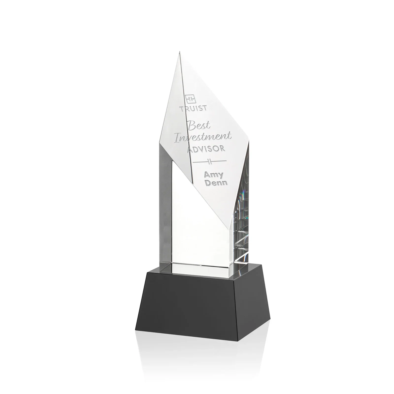 Personalized Optical Crystal Pillar Award with a Sheered Diamond Top for sales achievement awards