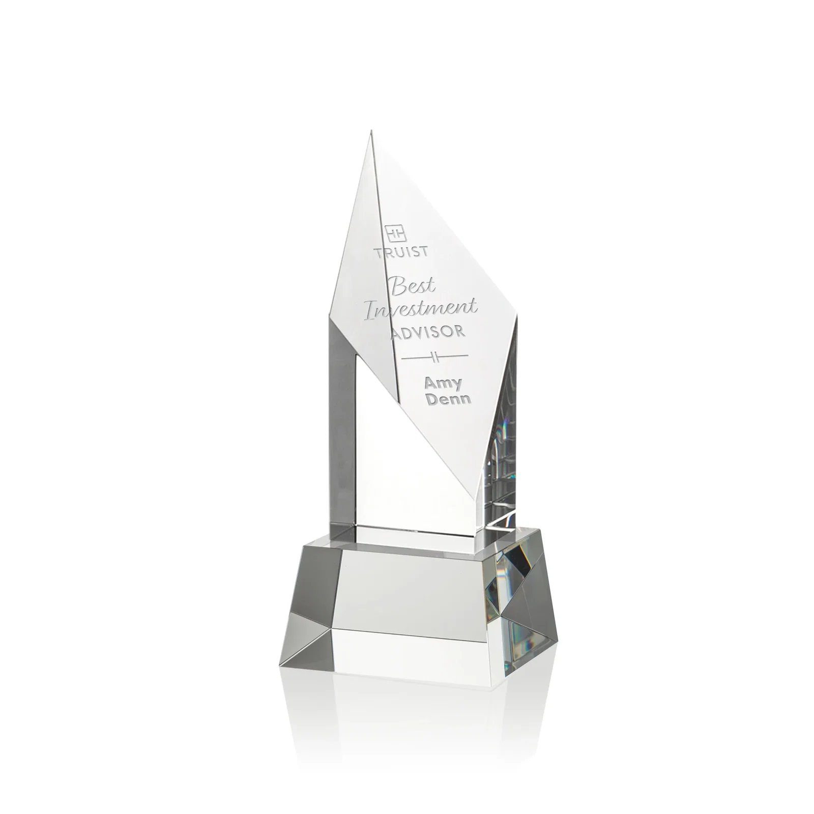 Custom Optical Crystal Pillar Award with a Sheered Diamond Top for corporate award ceremonies