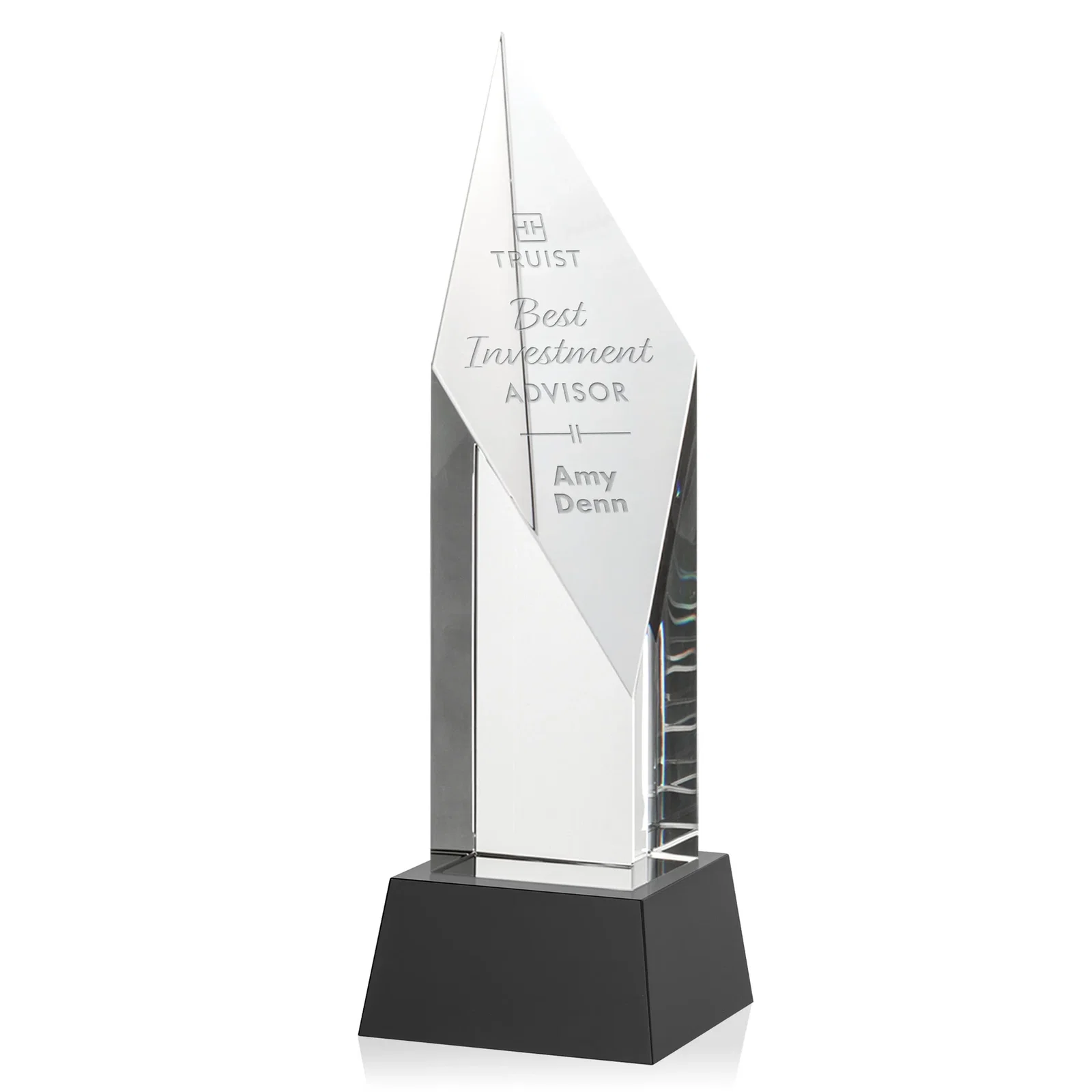 Personalized Optical Crystal Pillar Award with a Sheered Diamond Top for donor appreciation
