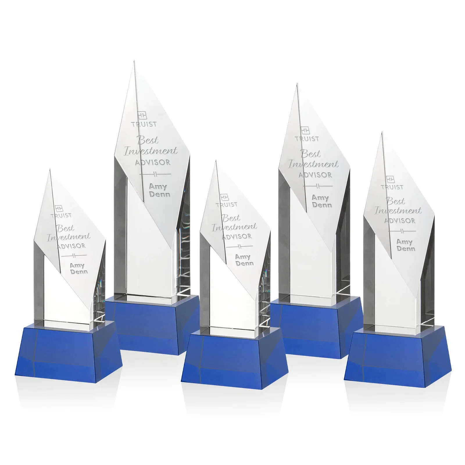 Personalized Optical Crystal Pillar Award with a Sheered Diamond Top for graduation ceremonies