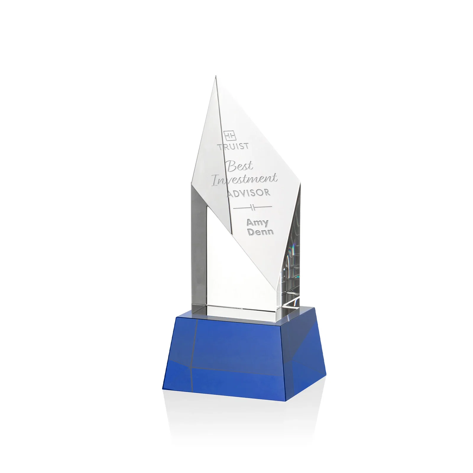 Personalized Optical Crystal Pillar Award with a Sheered Diamond Top for safety achievement programs