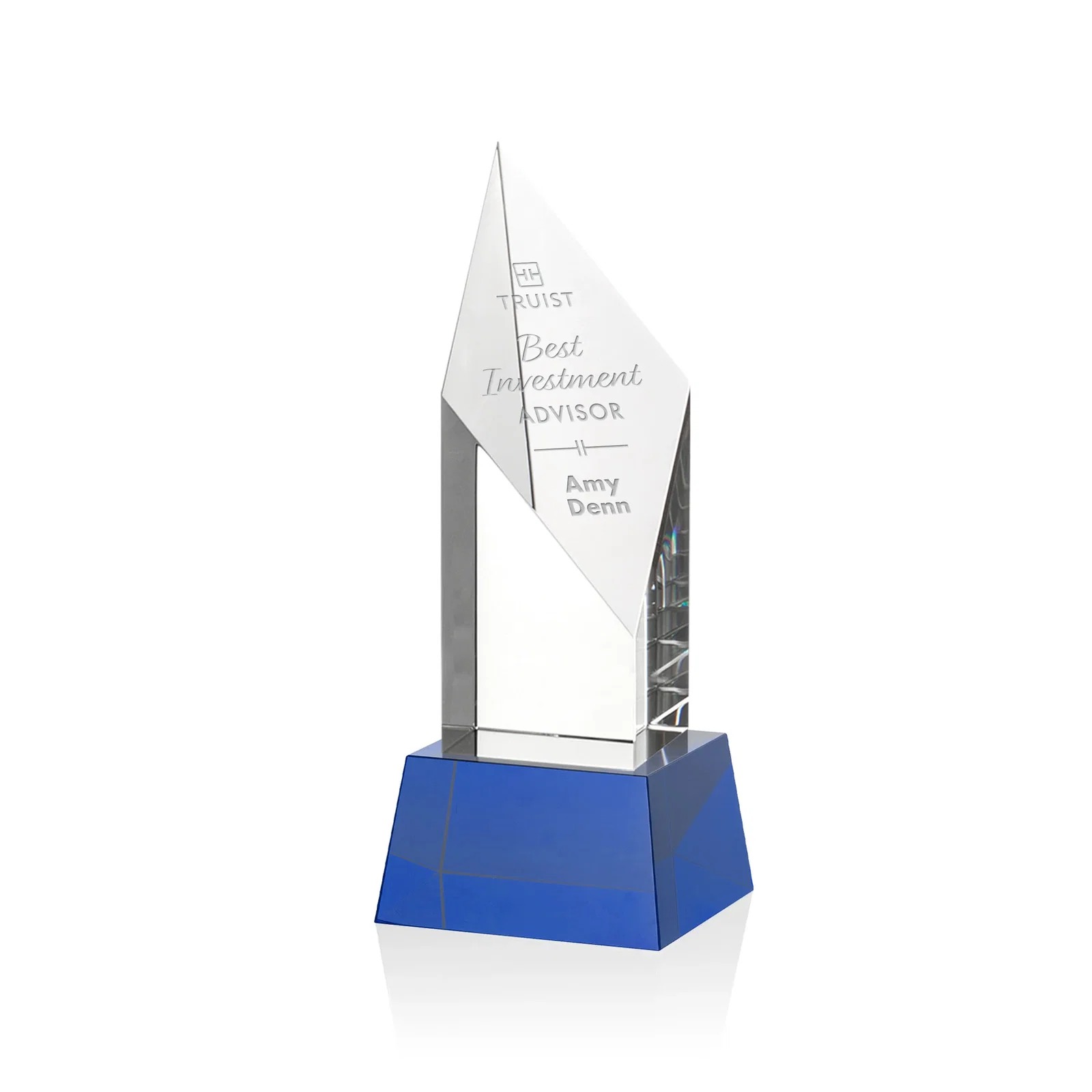 Personalized Optical Crystal Pillar Award with a Sheered Diamond Top for volunteer appreciation